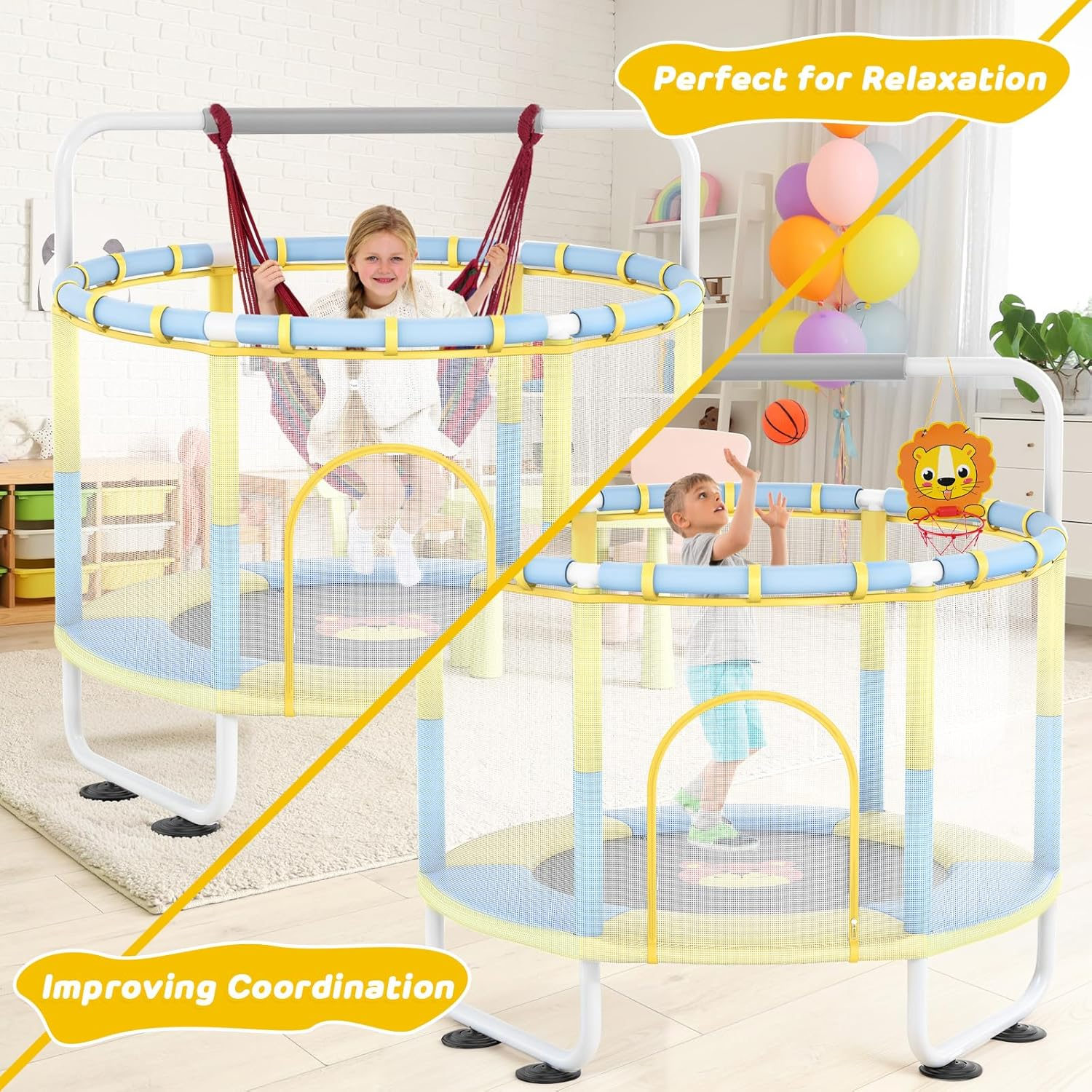 Advwin 4.6FT/10FT Trampoline for Kids Adults, Rebounder round Trampoline W/Enclosure Safety Net, Indoor & Outdoor Children Birthday Gift - 4.6Ft image number 4