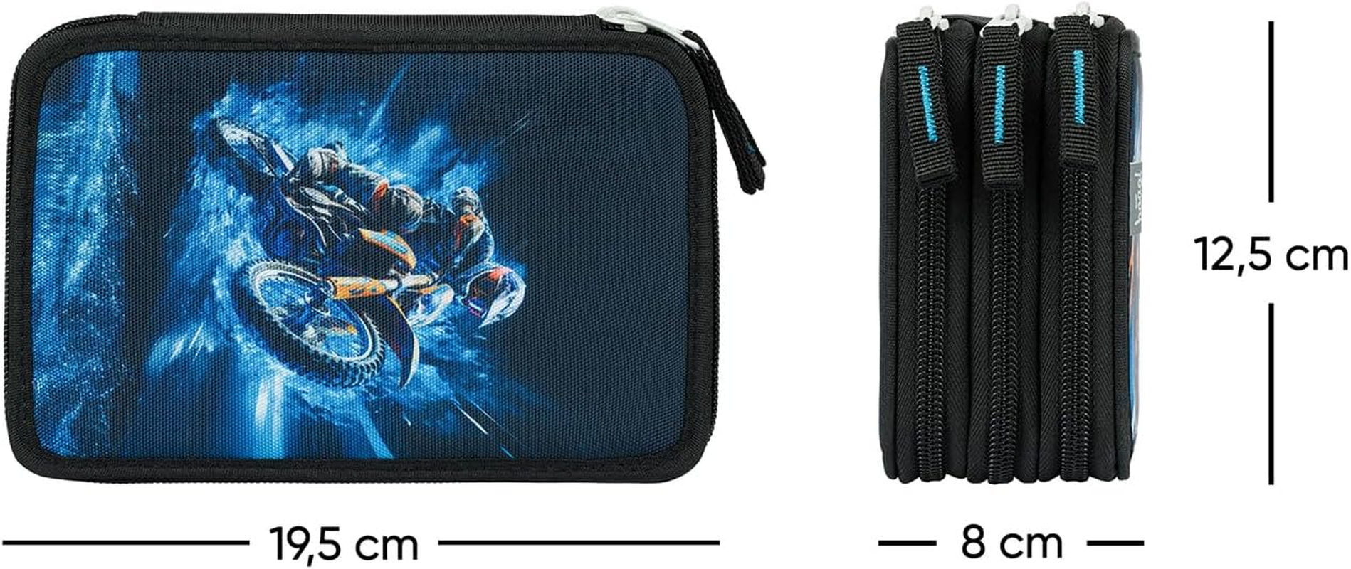 Baagl 3 Compartment Pencil Case for Boys Girls School Pencil Case for Stationery School Supplies Pencil Case Pencil Case for School - Motorbike. image number 5