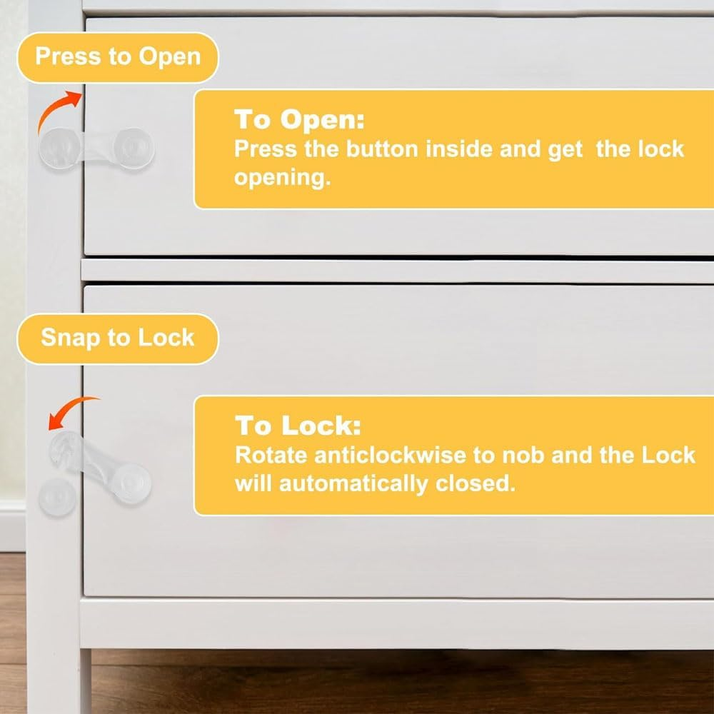Dolemay 10 Pack Baby Safety Cabinet Locks,Child Proof Safety Door Locks with Self Adhesive Household Babies Drawer Securing Locks Multi-Purpose Childproof Latches for Furniture Cupboards-Transparent image number 1