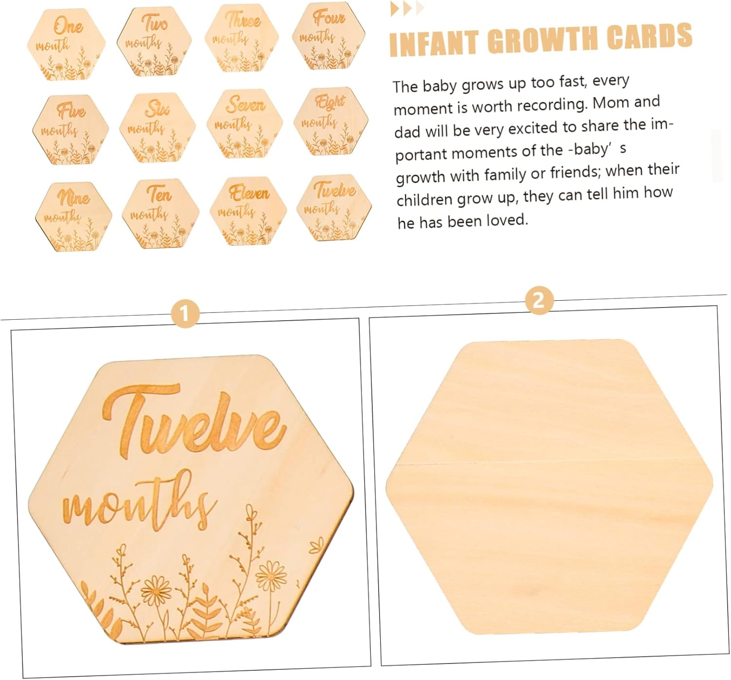 UPKOCH 12Pcs Newborn Milestone Cards Decorative Monthly Commemorative Blocks Natural Growth Markers Shower Photo Props Record Precious Moments image number 4