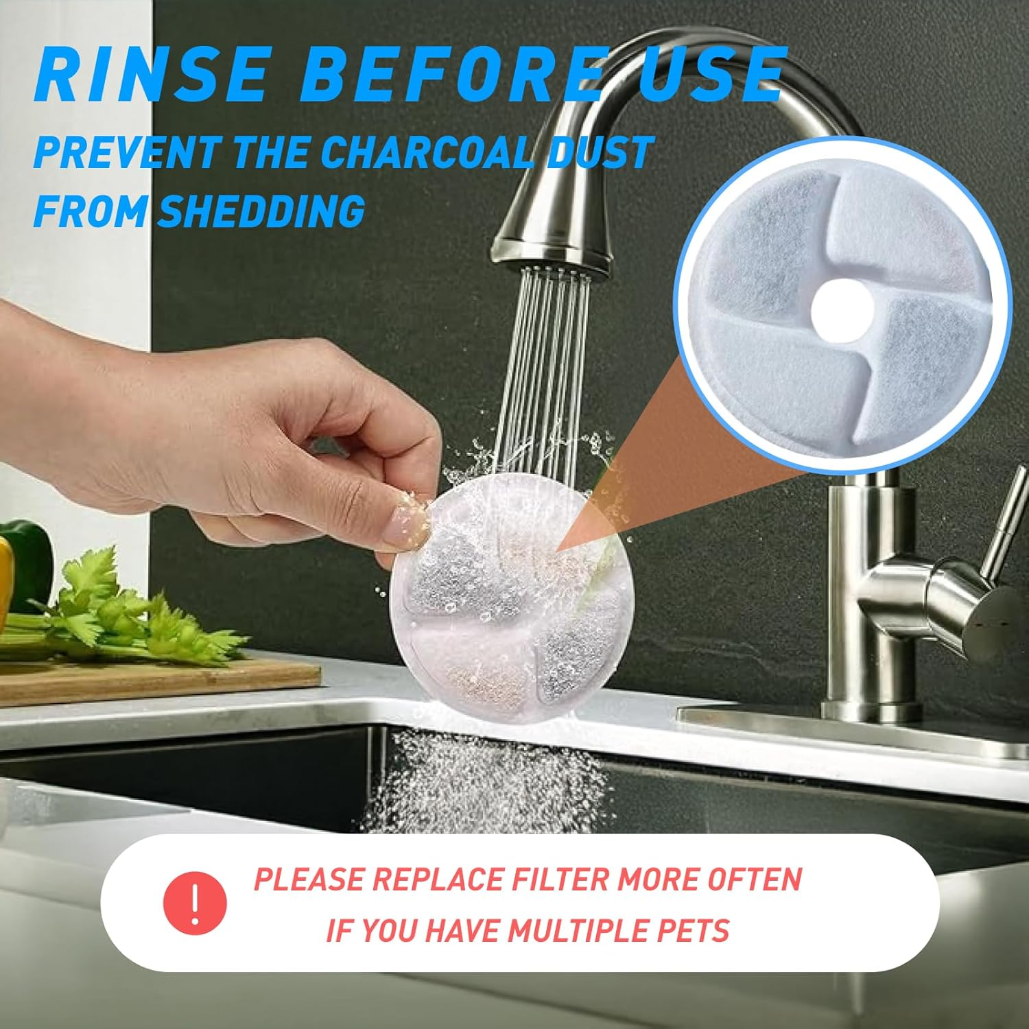 6-Pack Cat Water Fountain Filters, 4.1 Inch Filters with Triple Filtration System, Sponge, Resin Layer and Carbon for Clean, Fresh Drinking Water in Automatic Pet Fountains