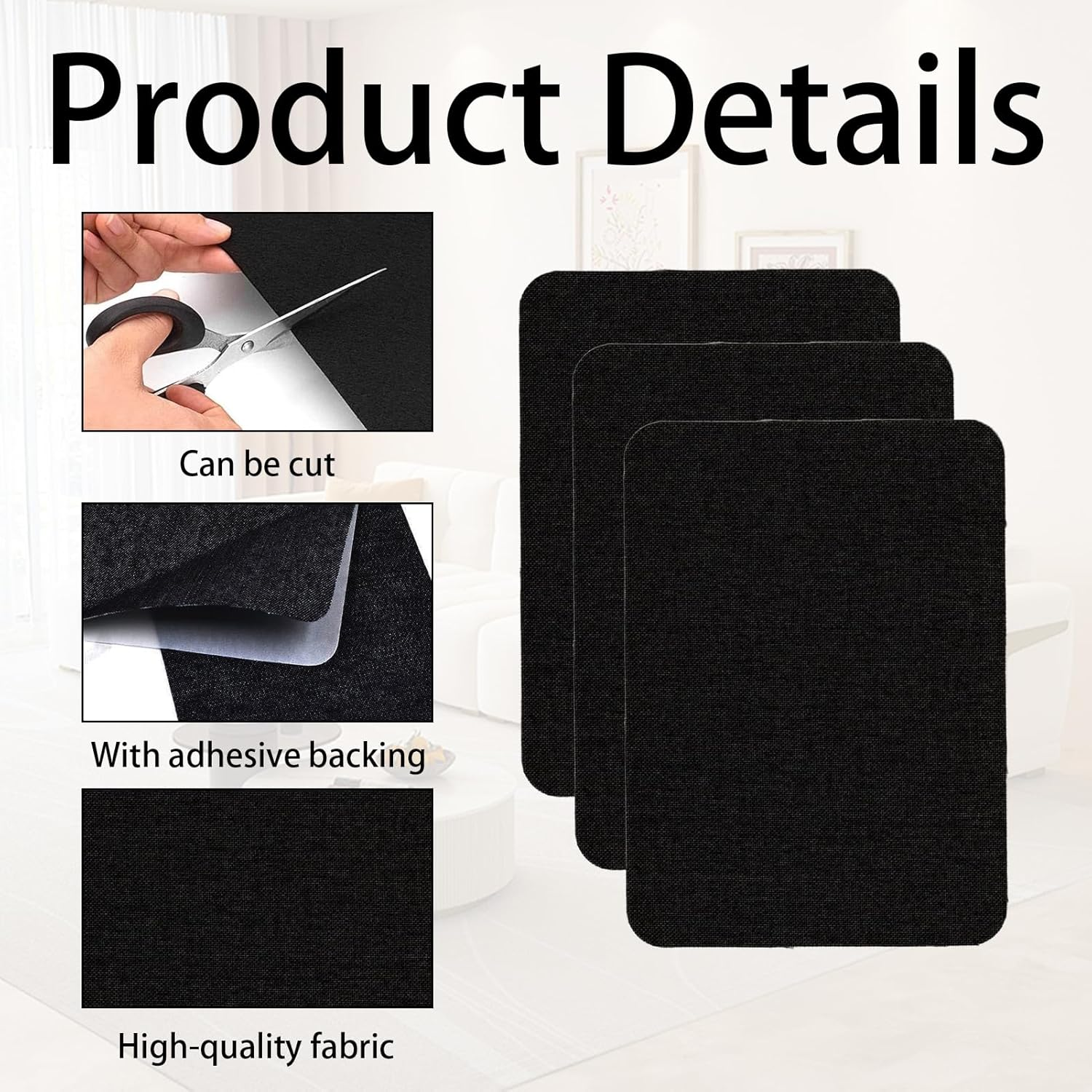 3Pcs Leather Repair Patch Flax Self Adhesive Leather Repair Patches Black Car Seat Repair Kit Fabric Tents Furniture Sofa Repair Patch Leathers Glue for Sofa Patches Tape 20X28Cm image number 4