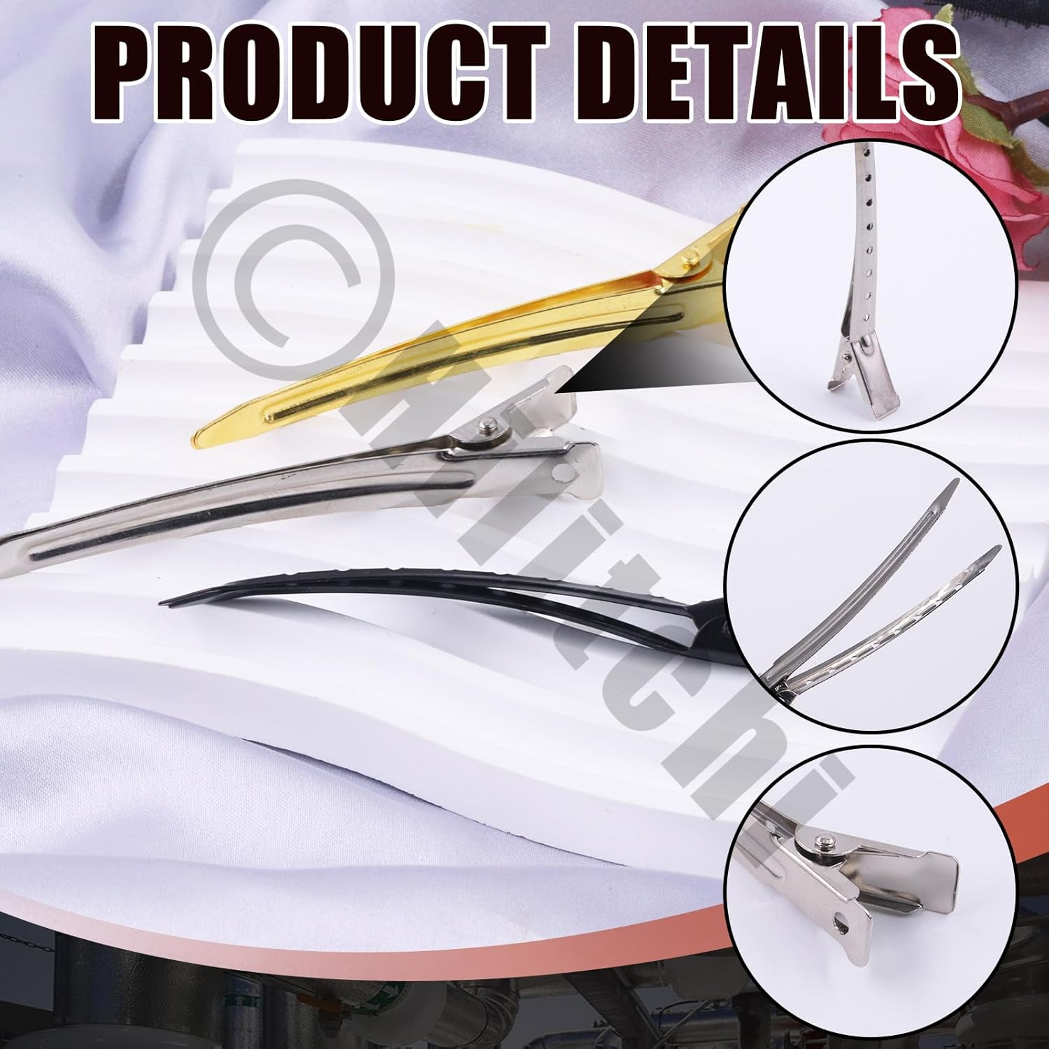 Hilitchi 45Pcs 3.5" Duck Billed Clips with Holes Metal Duck Billed Hair Clips Alligator Curl Clips Duck Bill Hair Clips Non-Slip Alligator Metal Clips for Hair Styling Sectioning(Silver, Gold, Black) image number 1