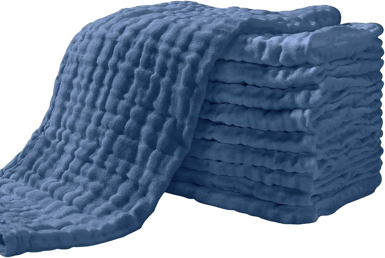 Yoofoss Muslin Burp Cloths for Baby 10 Pack 100% Cotton Baby Washcloths for Boys Girls Large 20 Feet 'X10 Inches Super Soft and Absorbent Dark Blue image number 3
