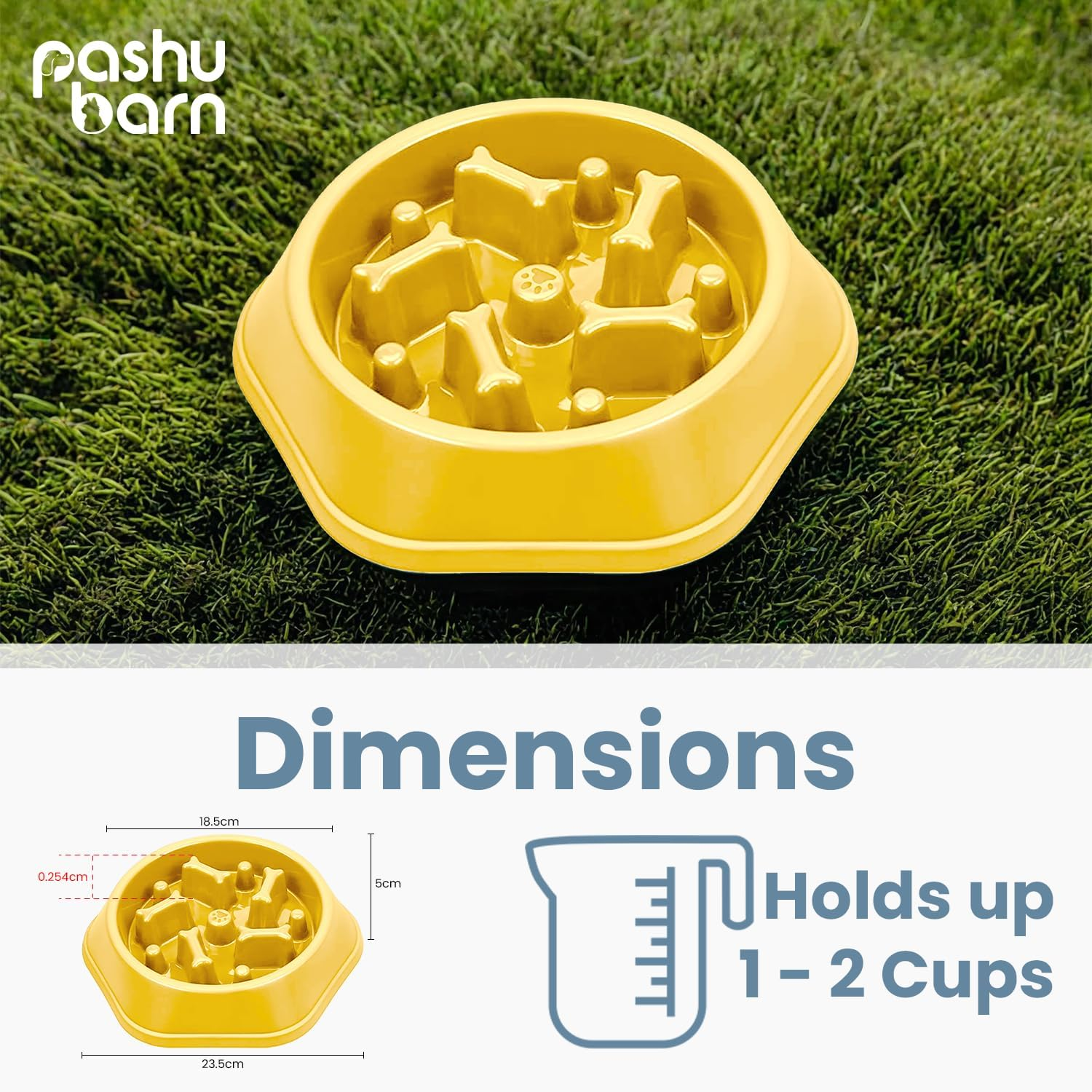 Large 500Ml Slow Feeder Dog Bowl - Interactive Pet Feeder Anti-Slip Base to Promote Healthy Eating, Reduce Overeating, Bloating, Vomiting, and Obesity - (Yellow) image number 5