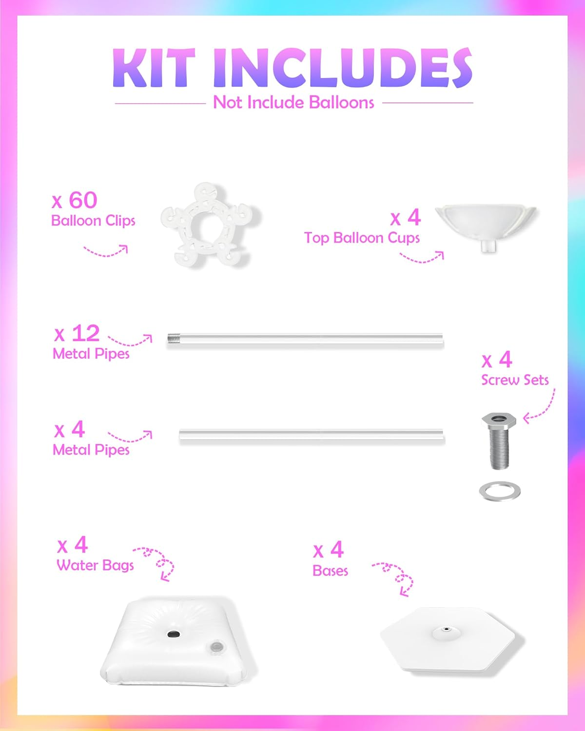 YALLOVE 4 Set of 63 Inch Metal Balloon Column Stand with Water Weight, Internal Threaded Rod Design, Stable, Reusable, Easy to Assemble N Disassemble, Great for Wedding, Grad, Shower Party Decoration image number 1