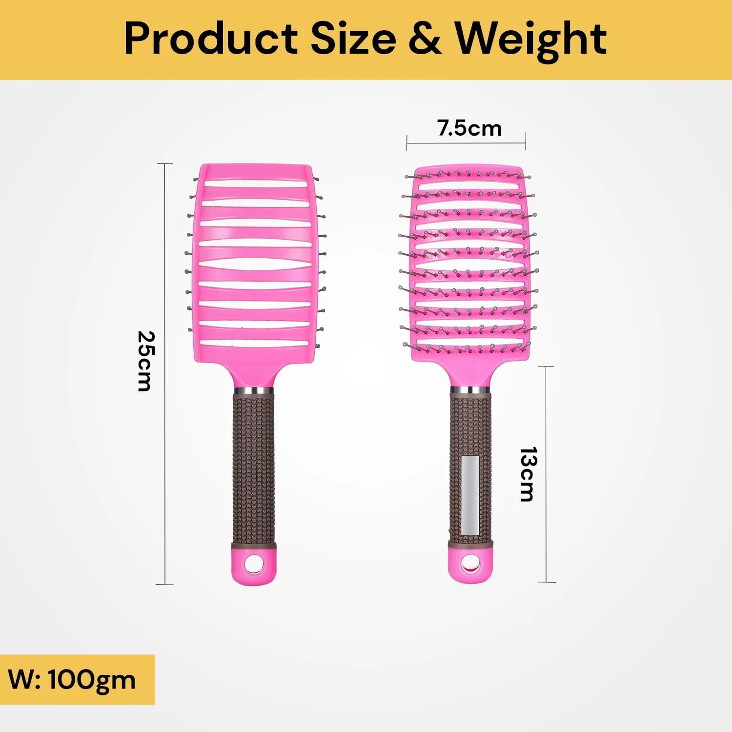 EZONEDEAL Detangler Hair Brush, Hair Brush, Ultra-Soft Intelliflex Bristles, Curved Vented Brush for Blow Drying, Anti-Static Bristles Massage, Hair Brush Detangling Brush for Women & Men (Pink) - Black image number 3