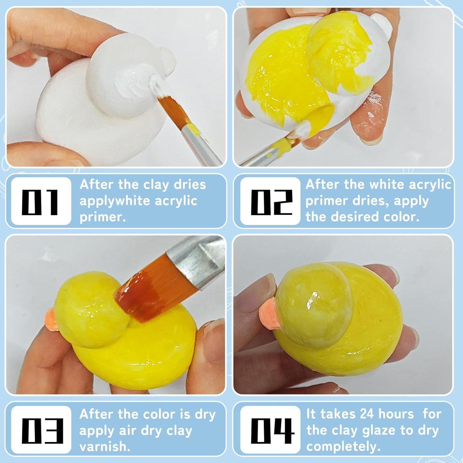 Air Dry Clay Glaze & Sealer - 2PCS 240Ml Professional Clay Gloss Varnish with Brushes, Clear Acrylic Glaze for Polymer Clay, Air Dry Clay & Foam Clay - Waterproof High Gloss Finish image number 5