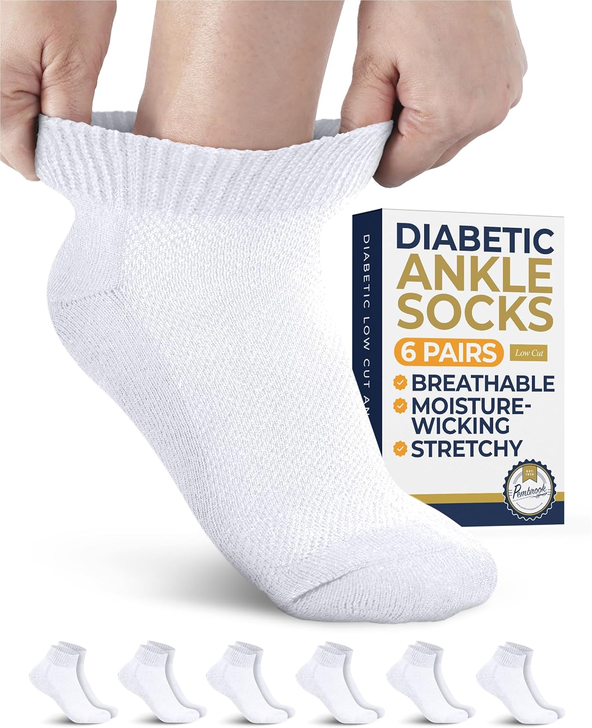 Pembrook Diabetic Ankle Socks - 6 Pairs Low Cut Seamless Diabetic Socks Women & Men, Blue, Ankle Length, Small/Medium-Large/X-Large, 6 Count image number 3