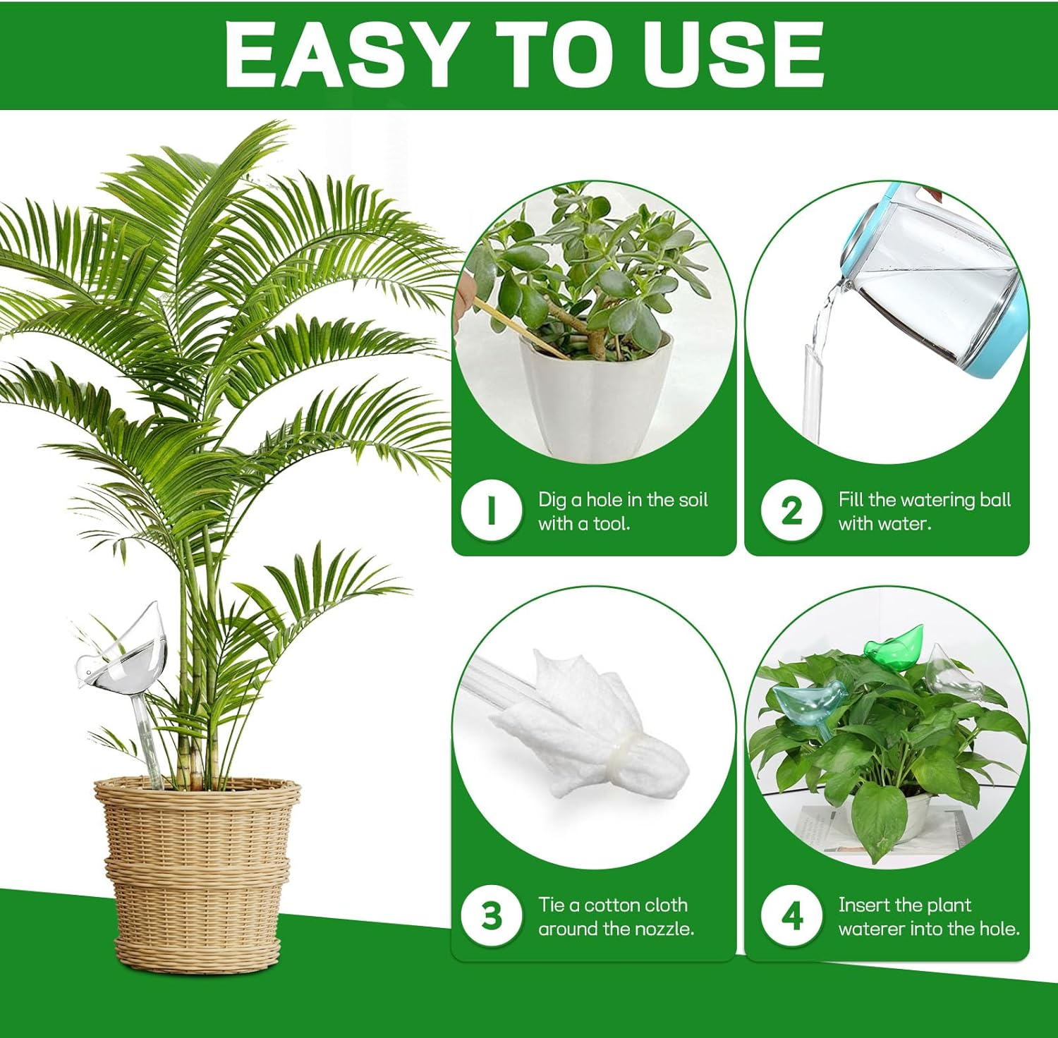 6Pcs Self Watering Globes for Indoor Plants, Self Watering Planter Insert, Self Watering Devices for Plant Lovers (Transparent+Lake Blue+Green) image number 5