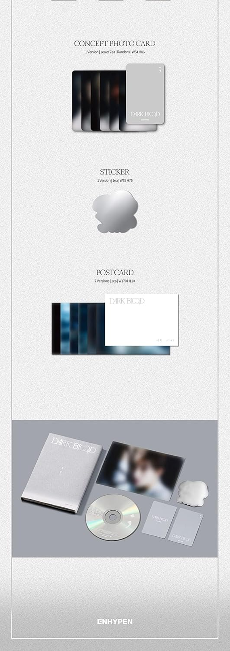 ENHYPEN Dark Blood 4Th Mini Album Cd+Photobook+Photocard+Postcard+Sticker+Tracking Sealed (ENGENE Version) image number 1