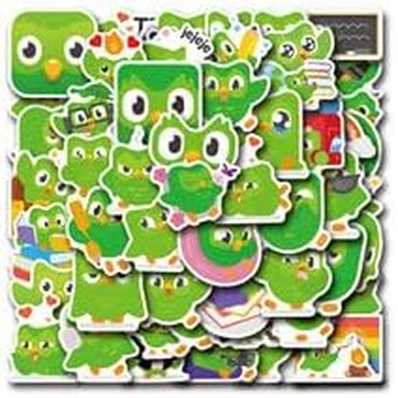 50 Pieces Duolingo Owl Stickers for Water Bottle|Vinyl Waterproof Decals for Laptop Skateboard Phone Car Decals for Teens Adults for Party Favors Supplies Decor (Cartoon Language Practice Stickers) image number 4