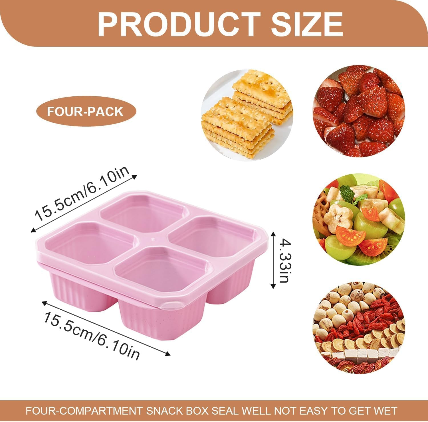 6Pack Lunch Box Divided Containers, 4 Compartment Bento Snack Boxes, Reusable Divided Lunch Box Containers for Adults, Kids, Toddlers, Travel, Work, School image number 2