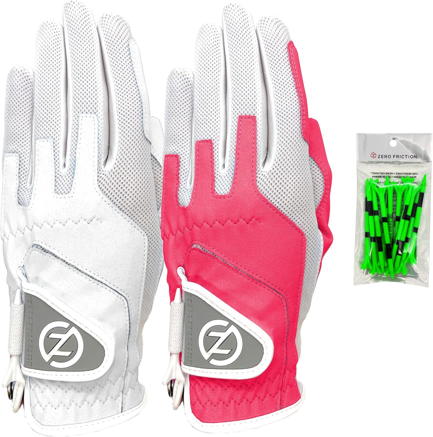 Zero Friction Ladies Compression-Fit Synthetic Golf Glove 2 Pack, Includes Free Tee Pack, Universal-Fit