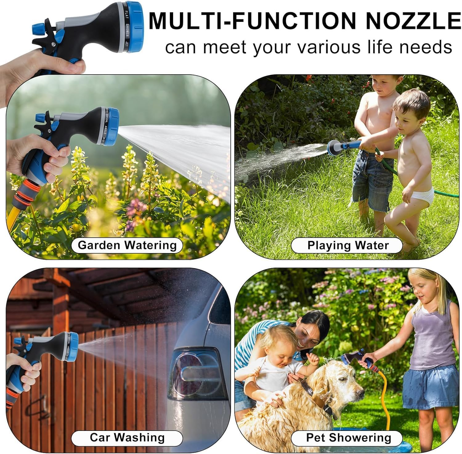 Hose Nozzle with Adjustable 10 Watering Patterns,Garden Hose Spray Nozzle with Slip Resistant High Pressure,Water Hose Nozzle Sprayer for Plants & Lawns Watering,Car Washing and Pet Showering image number 3