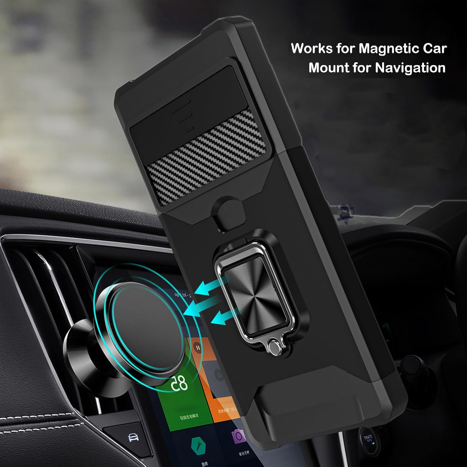 For Google Pixel 6A Case with [Card Holder[ and [Slide Camera Cover] and [360&deg; Rotate Ring Kickstand] Heavy Duty Protective Phone Cover Case for Pixel 6A 5G 6.1"-Black image number 2