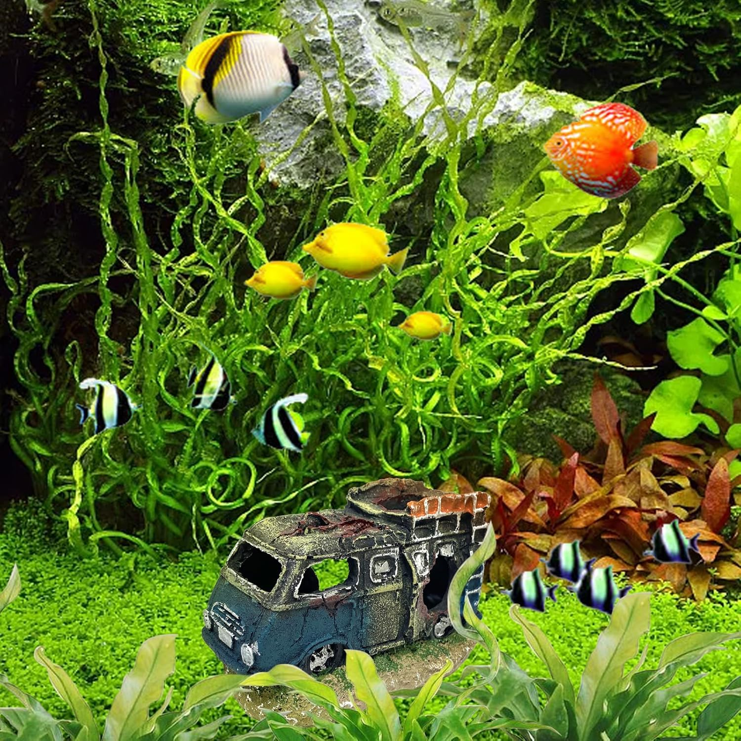 Aquarium Decoration, Fish Tank Ornament Ornaments, Landscape Pineapple House Cave for Underwater Decoration Plastic Decor