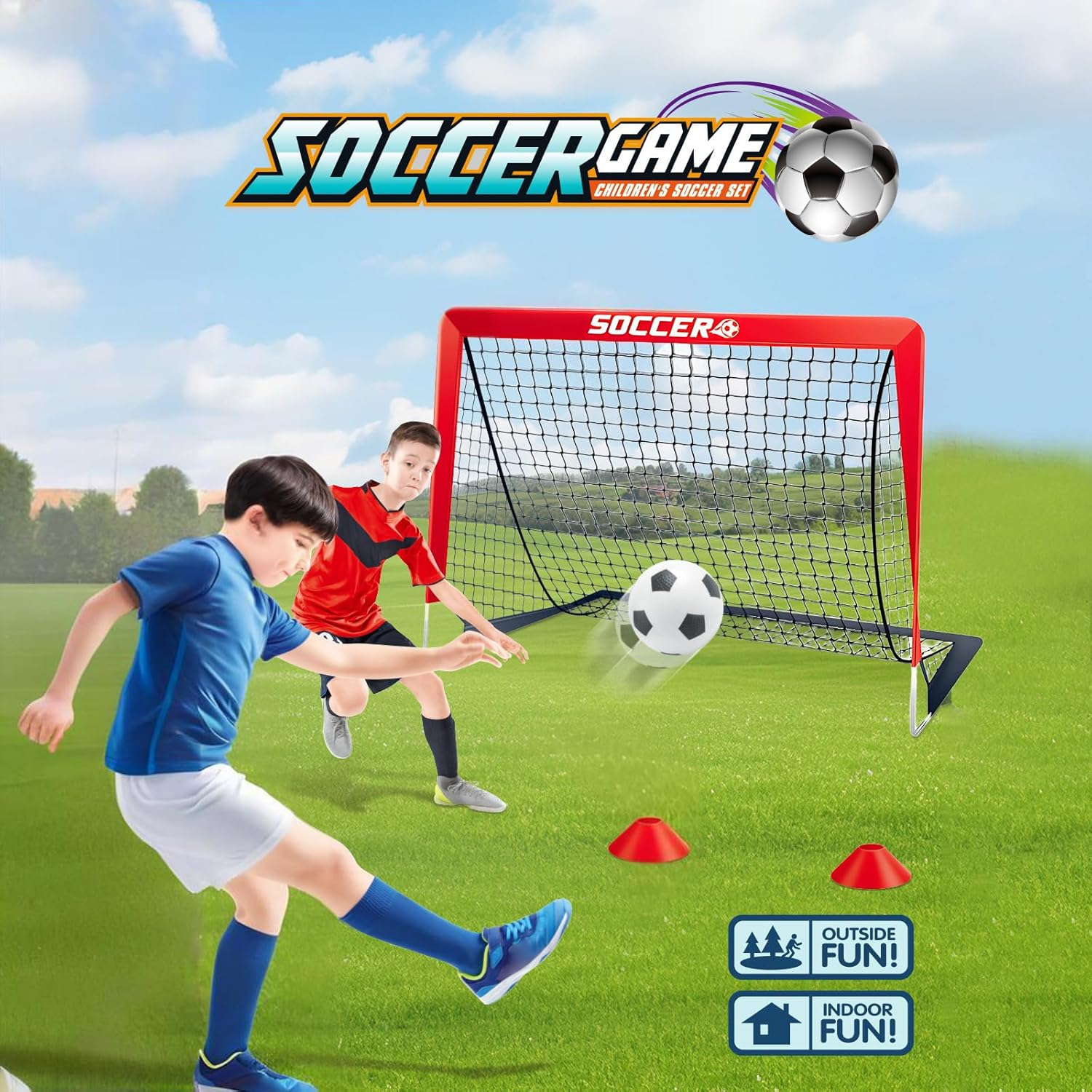 Soccer Goals, 4X3 Ft Soccer Nets for Backyard with Soccer Ball, Kids Soccer Goals Training Equipment with Ground Nail, Cones, Ball Pump image number 2