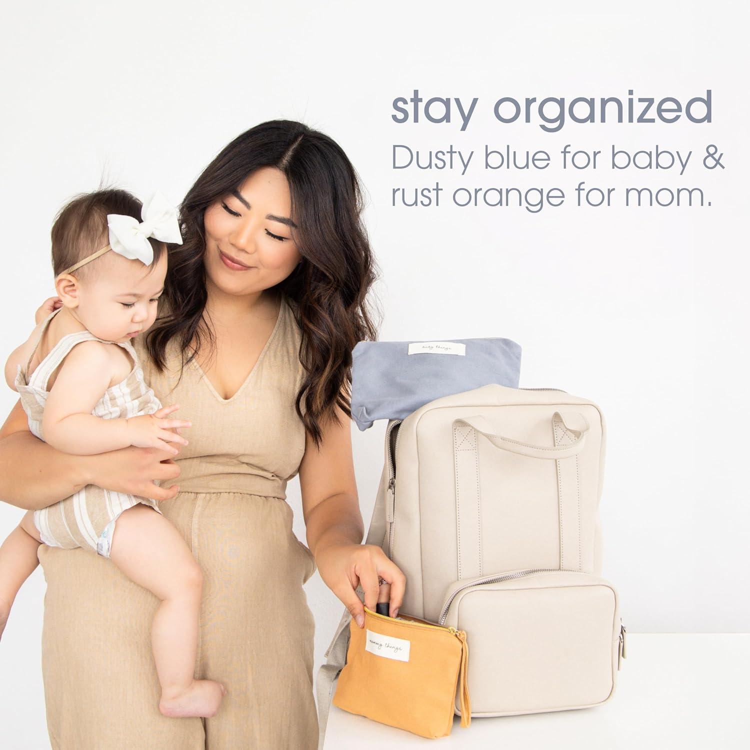 Pearhead Mom Things and Baby Things Pouch Set &ndash; Diaper Bag Storage Essentials, Neutral Cosmetic and Accessory Bags for New Mom and Newborn, Mother'S Day Gift - Set of 2 image number 3