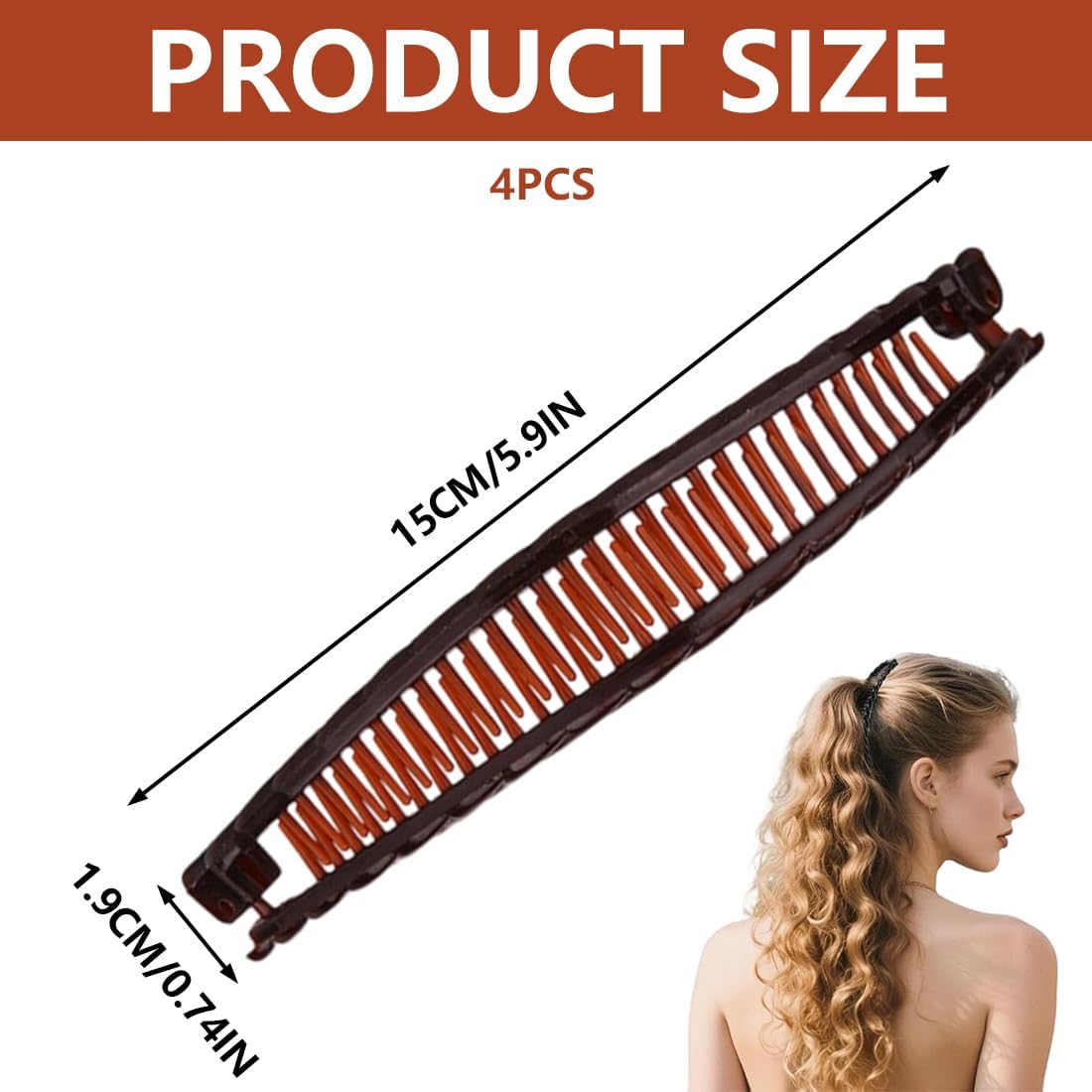 OUDQFCJ 4Pcs Banana Hair Clips in Decorative Hair Accessories Clips for Long Hair (White and Brown) image number 1