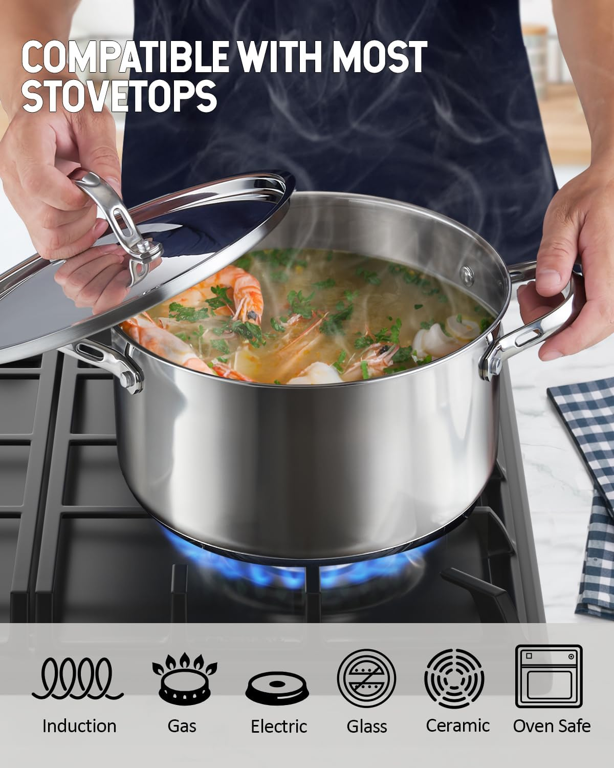 Cooks Standard 18/10 Stainless Steel Stockpot 6-Quart, Classic Deep Cooking Pot Canning Cookware Dutch Oven Casserole with Stainless Steel Lid, Silver image number 2