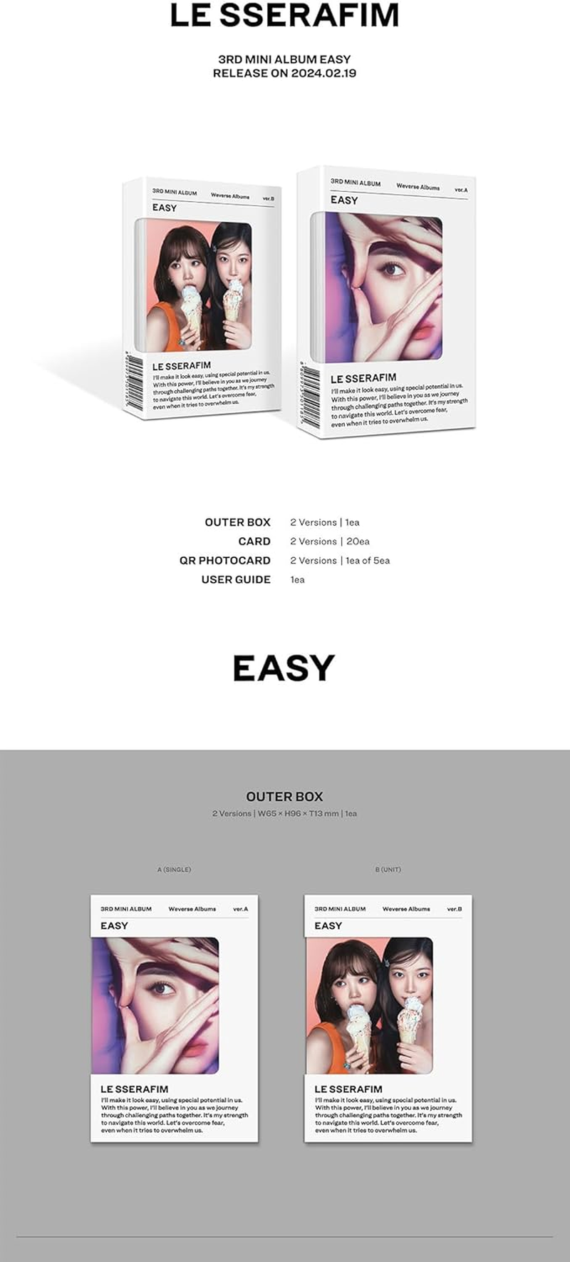 DREAMUS LE SSERAFIM Easy 3Rd Mini Album Contents+Card+Tracking Sealed LSFM (Weverse Albums Random Version) image number 6