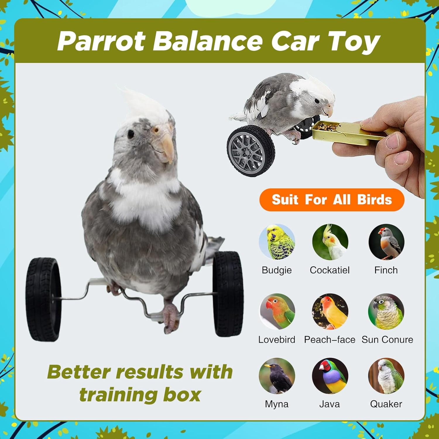 SUSOO Bird Intelligence Training Toys with Food Box Set, Puzzle Balance Bird Foot Talon Stand Car Toy for Parrot, Conures, Cockatiels, African Grey, Birds Table Foraging Feeding Desktop Trick Prop Toy image number 4