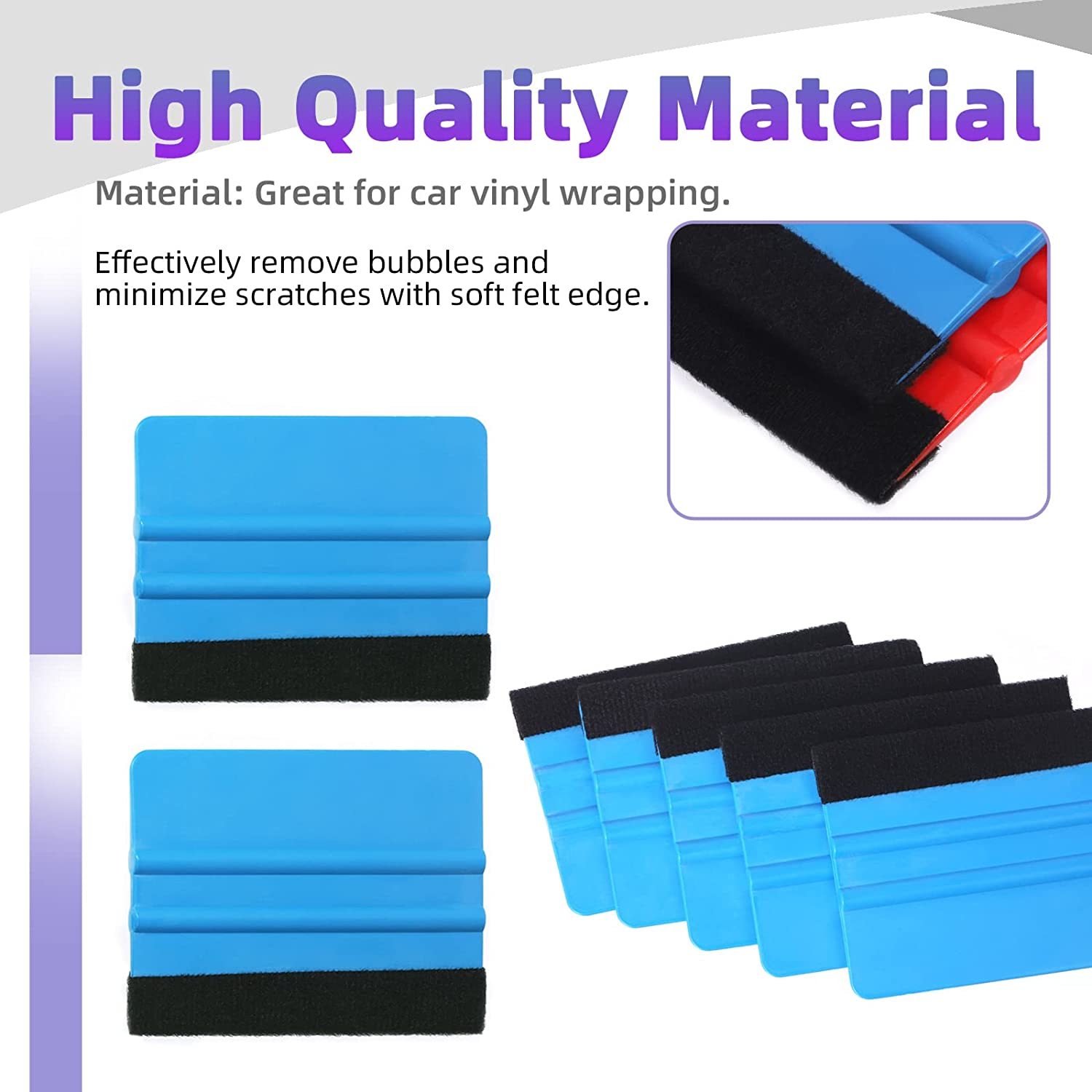 Swpeet 20Pcs Vehicle Vinyl Wrap Window Tint Film Tool Kit, Including Felt Edge Squeegee, Spare Felt Replacement, Wrapping Paper Cutter, Soft Mini Blue Edge Trimming Squeegee Tool, Utility Knife image number 6