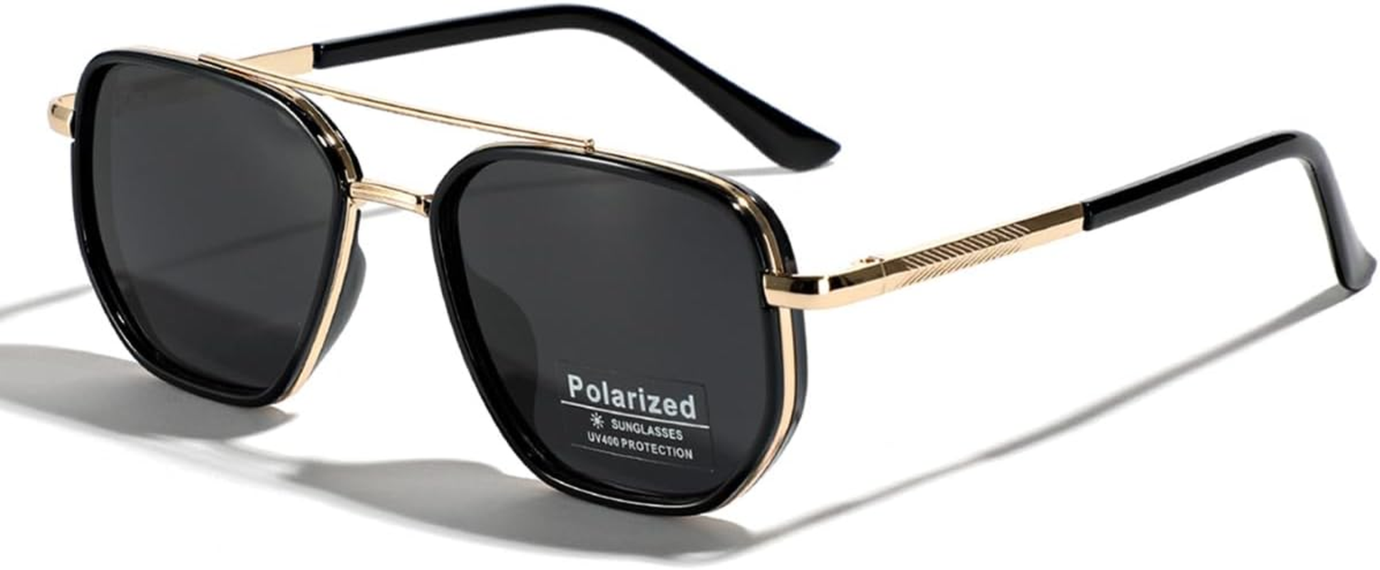 LIGOES TR90 Polarised Sunglasses Retro Square Flattop Sunglasses Double Bridge Full Frame UV400 Lens Glasses