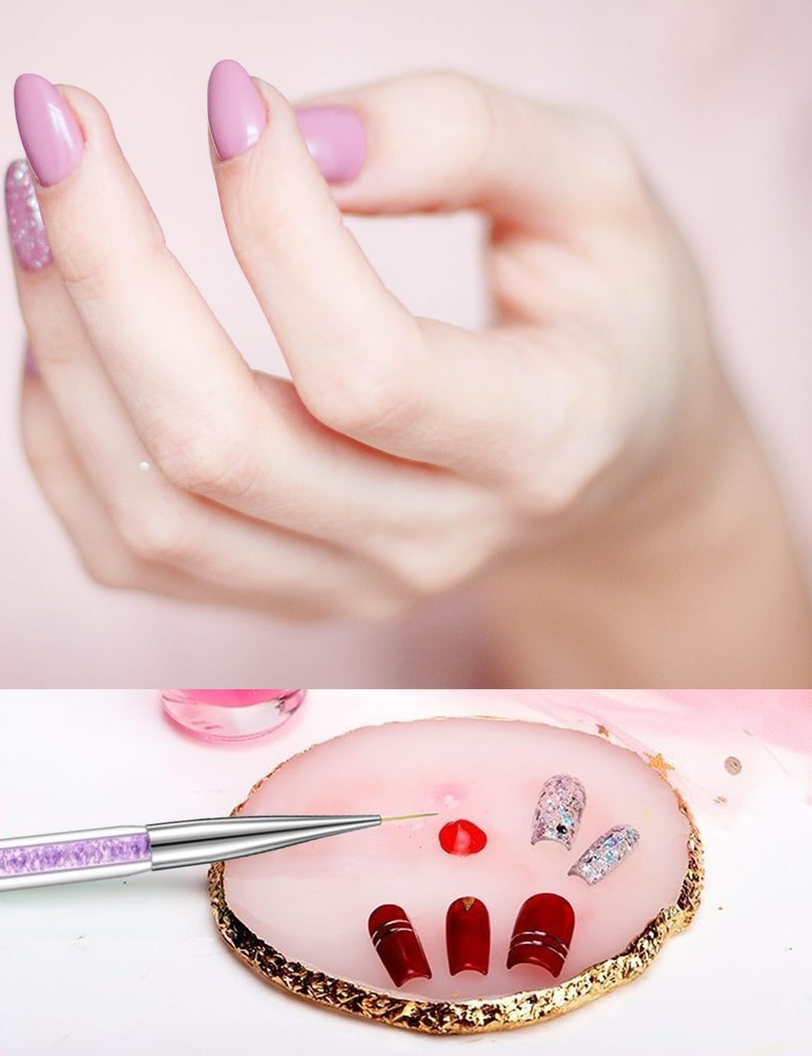 FULINJOY Resin Nail Art Palette with 5 Pcs Nail Art Brushes, Nail Polish Mixing Palette Double-Ended Dotting Pen Nail Art Liner Brush for Nail Art image number 3