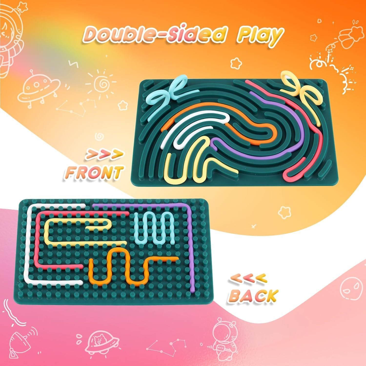 2Pcs Fidget Sensory Activity Board with 20 Strings, Silicone Fidget Toy for ADHD, Autism, Stress Relief, Educational Learning Toy for Kids 3+ and Adults image number 5