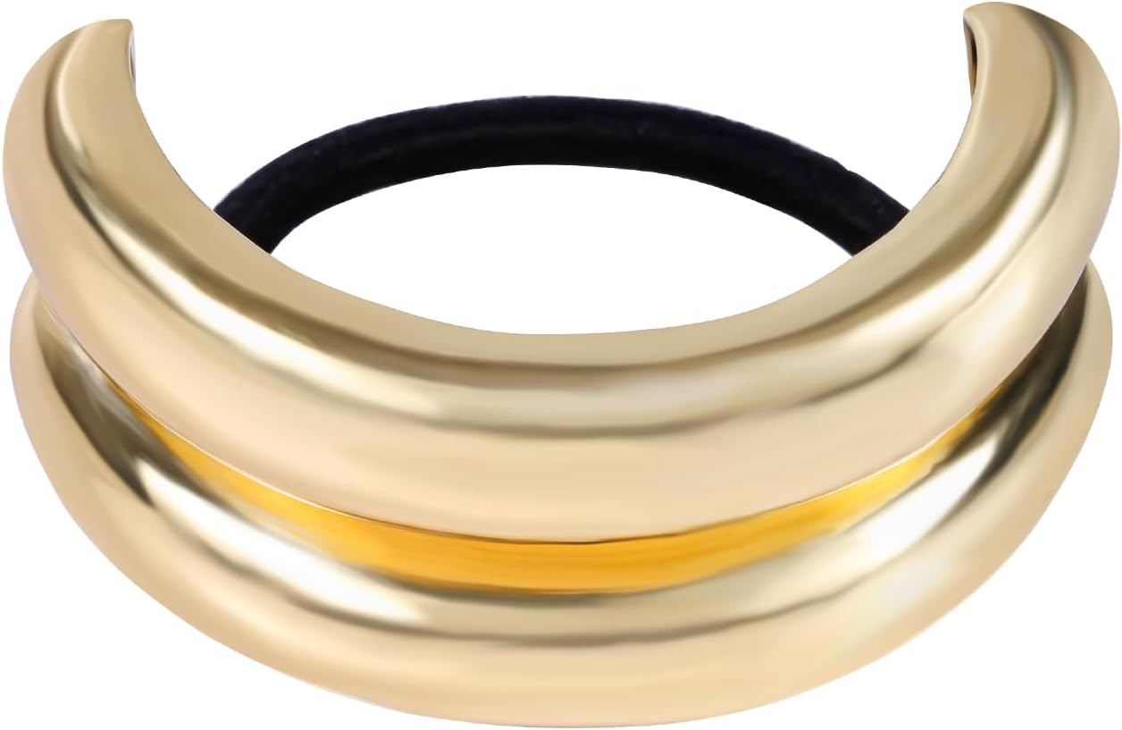 Hair Cuffs for Ponytails, Metal Hair Ties U-Shaped Ponytail Hair Bands Fashion Ellipse Elastic Hair Band Retro Temperament Headband Ponytail Cuff for Women (Gold) image number 4