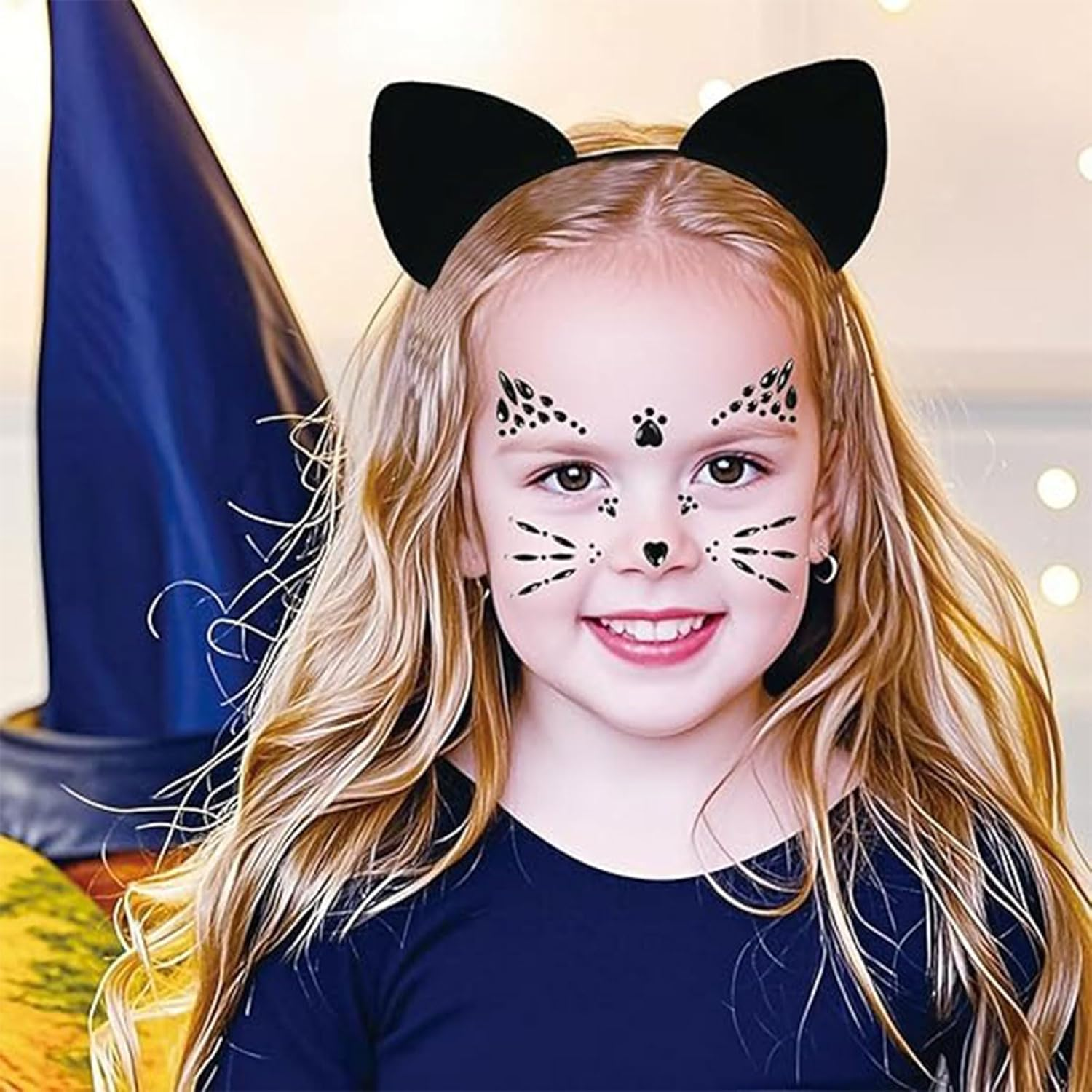 Muorruo 3-Piece Cat Ears Headband Set with Face Jewels, Costume Accessories for Adults, Makeup, Cosplay, Party Accessories