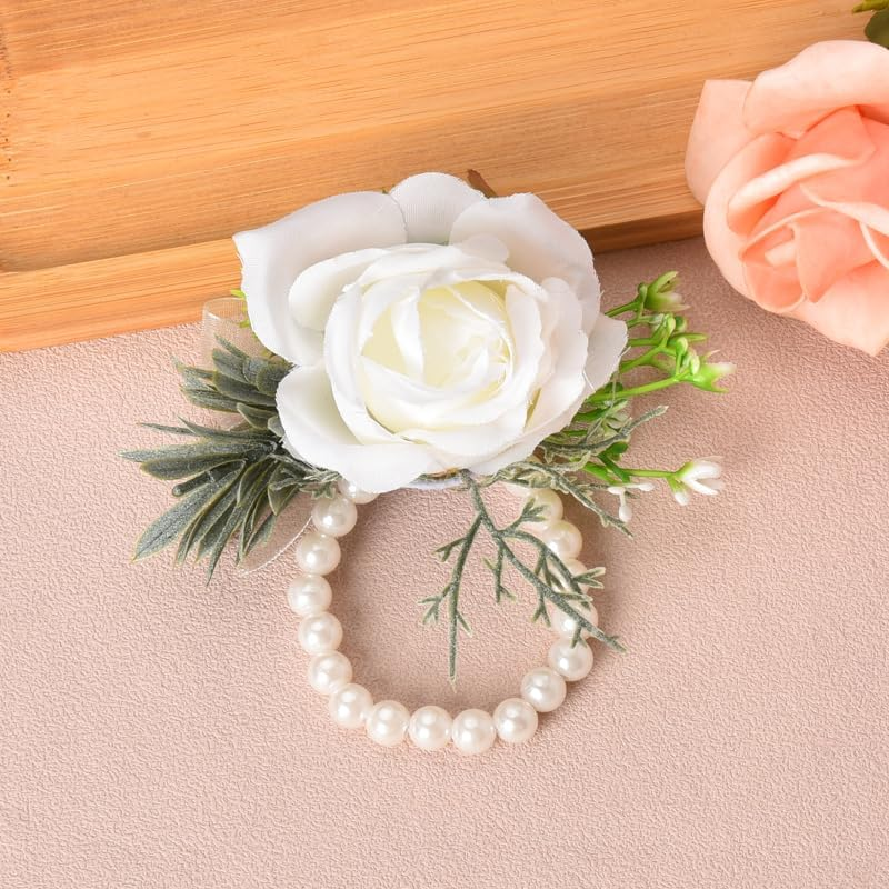 Wedding Wrist Corsage Wristlet Band Silver Wrist Corsage Bracelets Bands for Girls Bridesmaid Bracelet for Wedding Day Bracelet for Bride Wristlet Flower Corsage for Prom image number 1