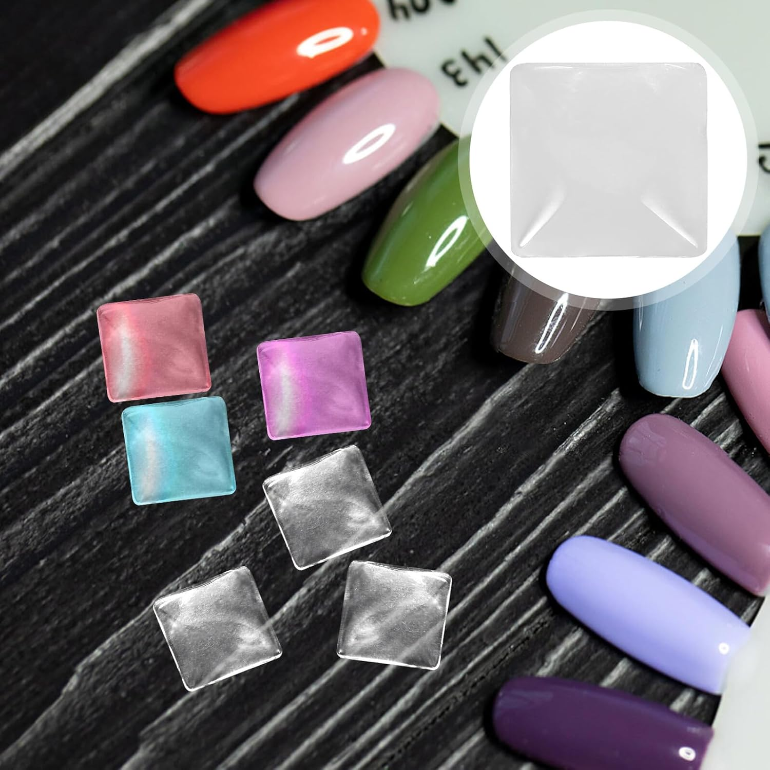 TEHAUX Nail Art Display Rack with 100Pcs Glass Nail Charts Square Manicure Tool for Professional Salon and Diy image number 3