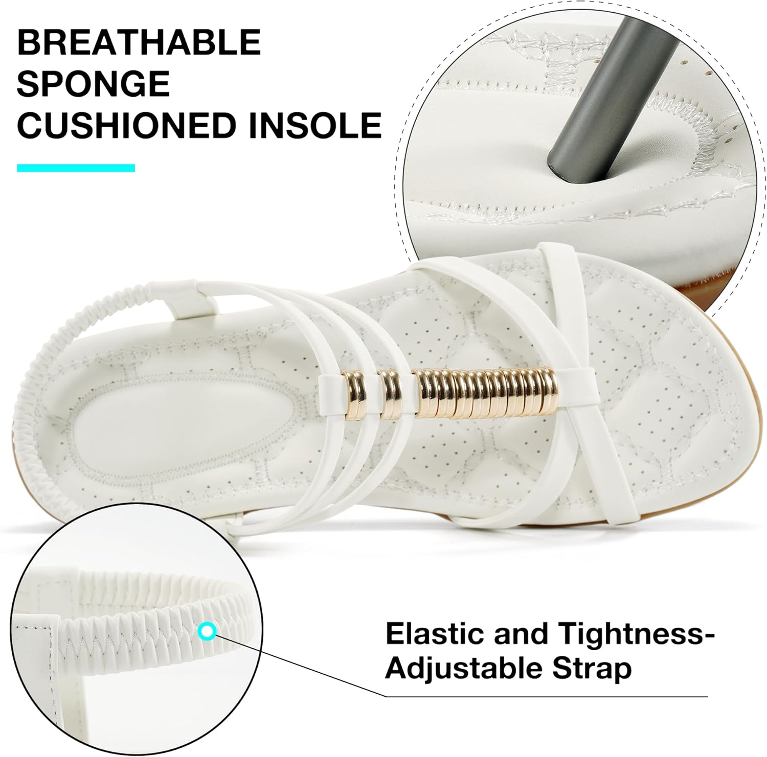 Alicegana Womens Sandals Summer Dressy Gladiator Flat Comfortable Walking Shoes Non Slip Casual Beach Ladies Sandal image number 3