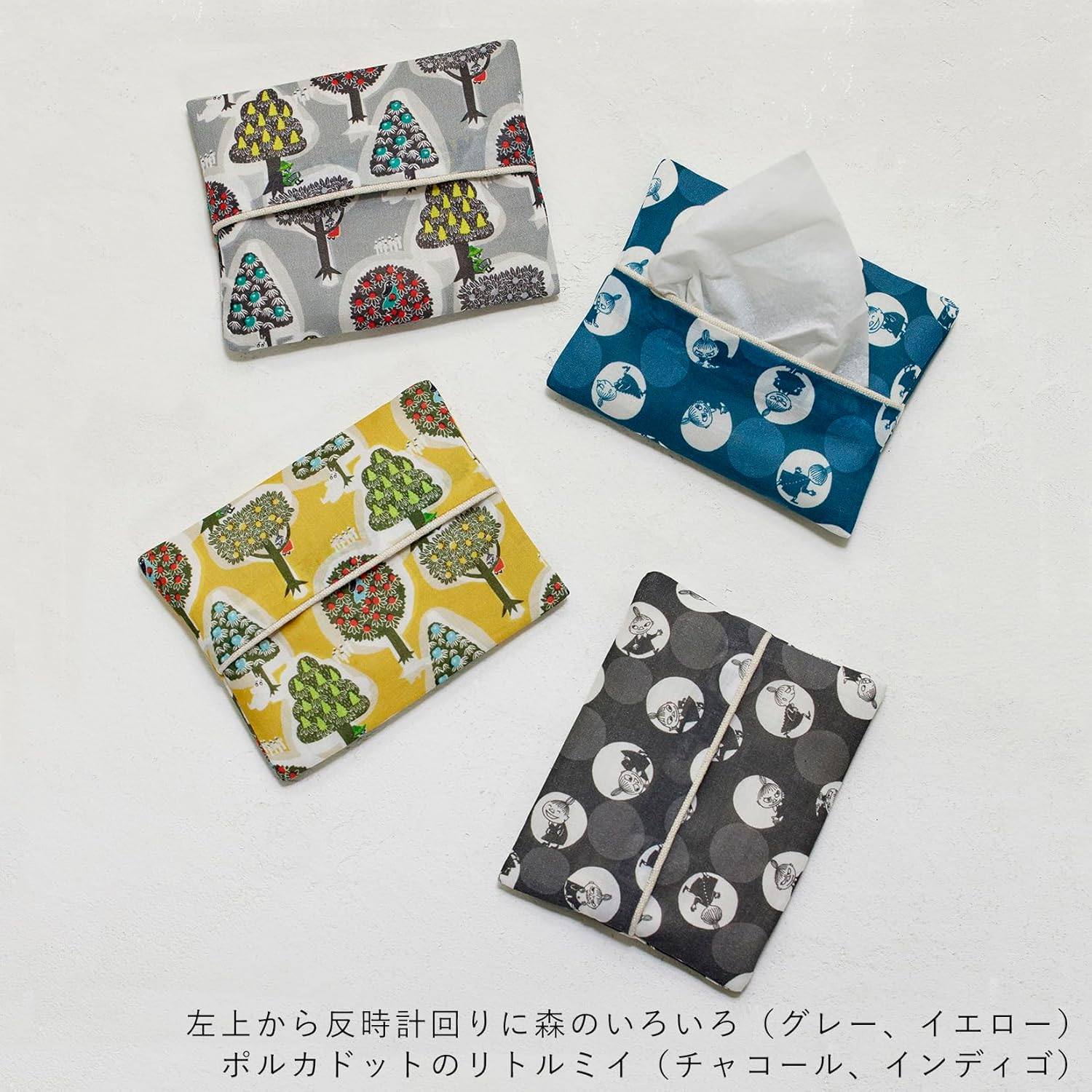 Quarter Report (Moomin) Moomin Pocket Tissue Case, Cloth Mobile Phone, Various Forest Cloud, Approx. W 4.9 X H 3.7 Inches (12.5 X 9.5 Cm), Made in Japan - Little Me Polka Dots Indigo image number 4