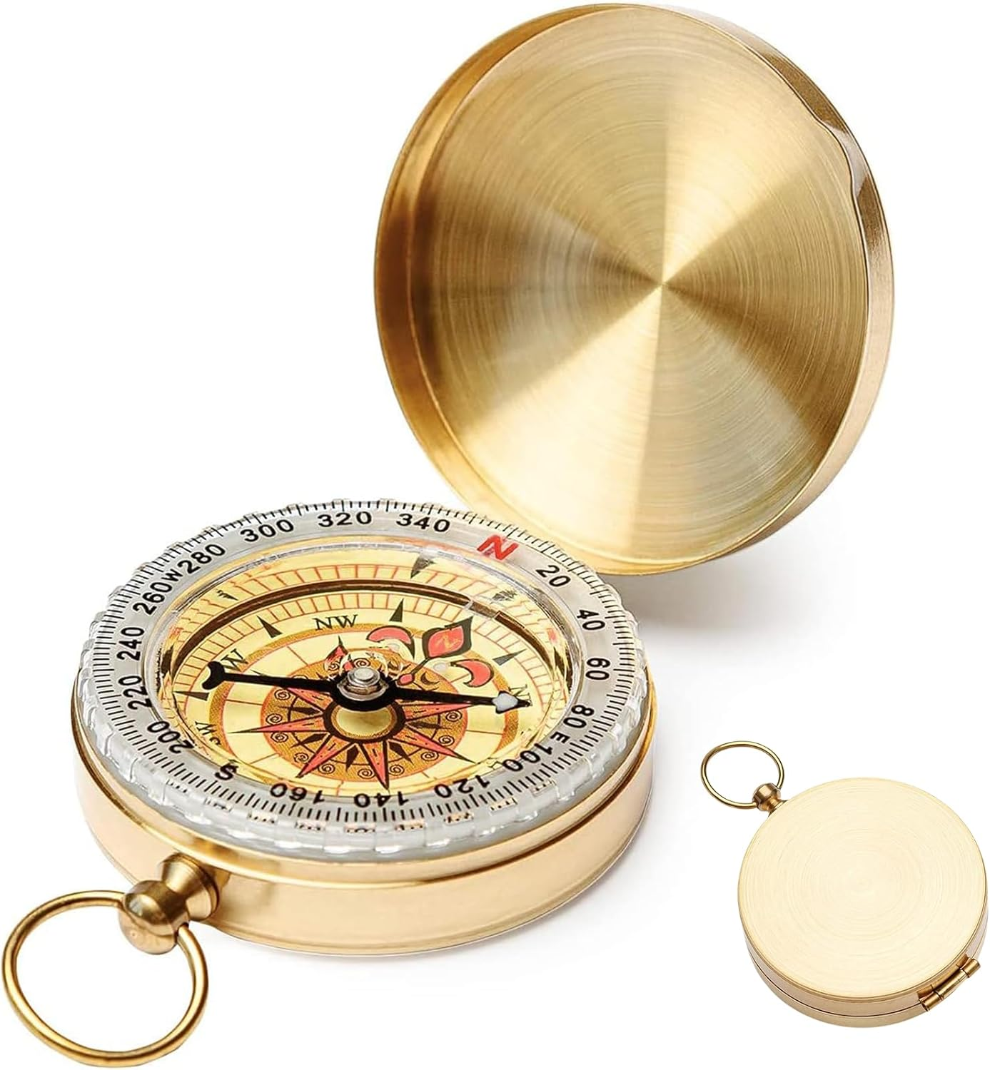 Zvorgath Compass, Camping Survival Compass, Metal Copper Clamshell Style with Glow in the Dark Feature, for Camping, Survival, Hiking, Hunting, and Climbing
