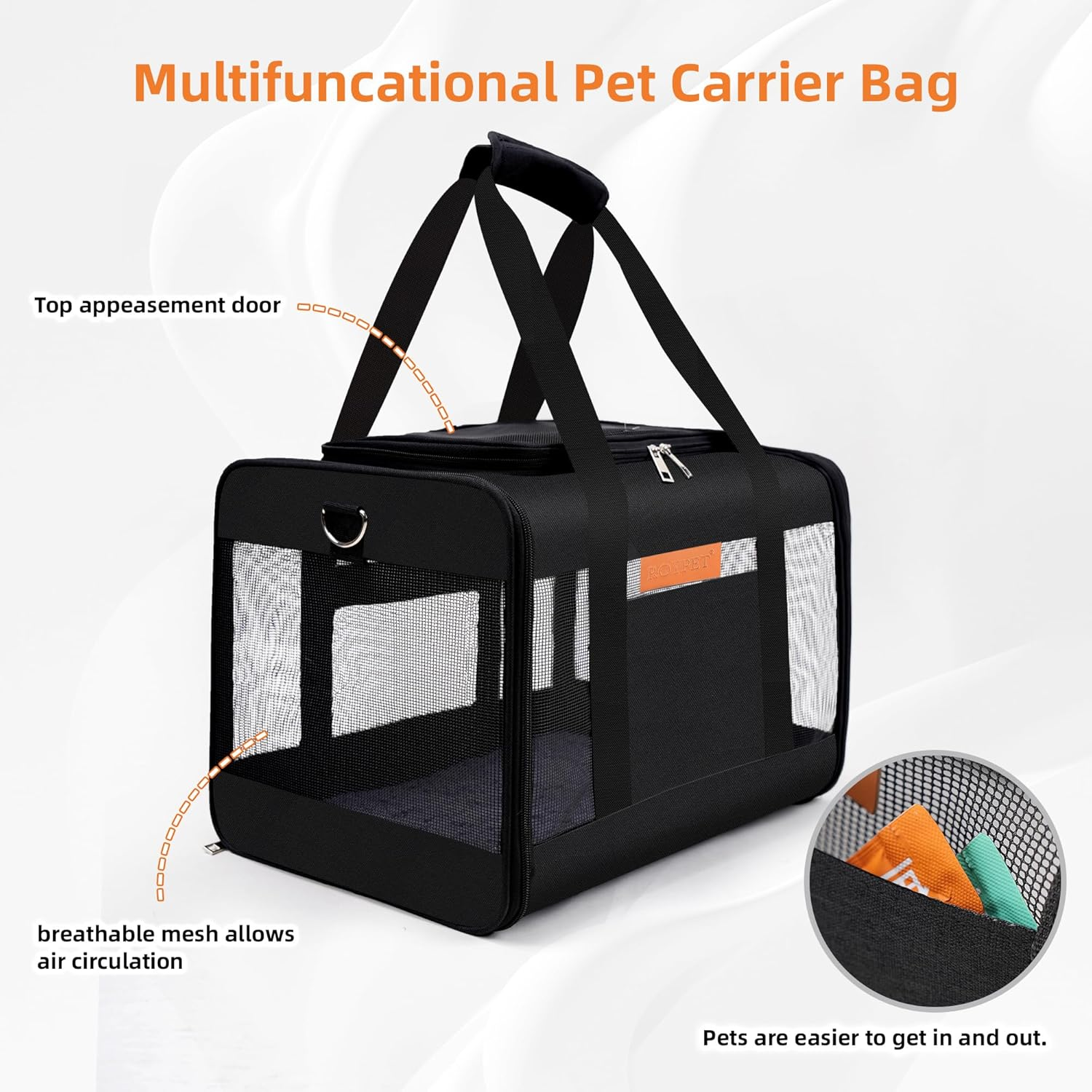 Cat and Dog Carrier - Soft-Sided, Scratch-Proof Mesh Pet Travel Bag, Puppy Carry, Pet Home - Black image number 6