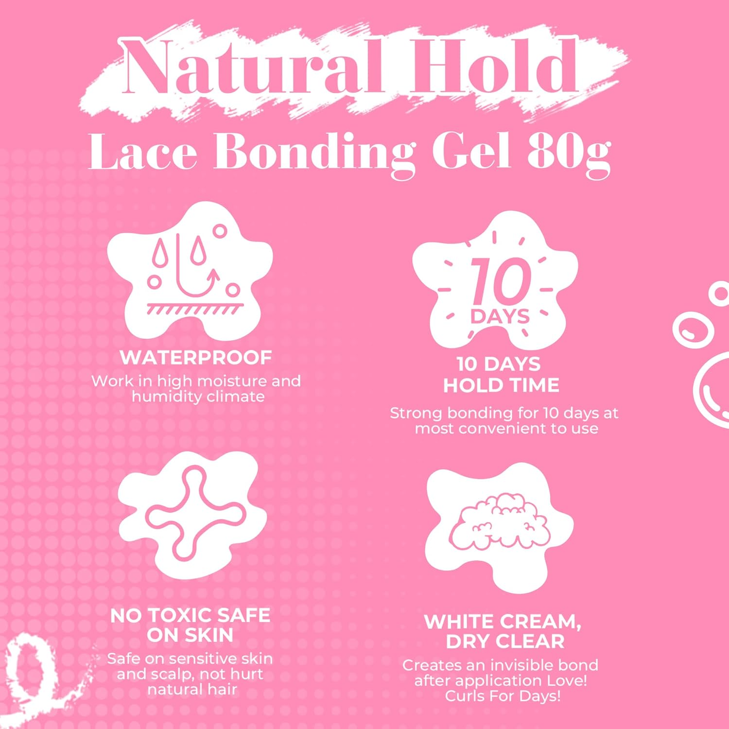 Immetee Lace Wig Glue, Hair Replacement Adhesive Invisible Bonding Glue, Extra Moisture Control Light Hold for Poly and Lace Hairpiece Wig Toupee.80G image number 4