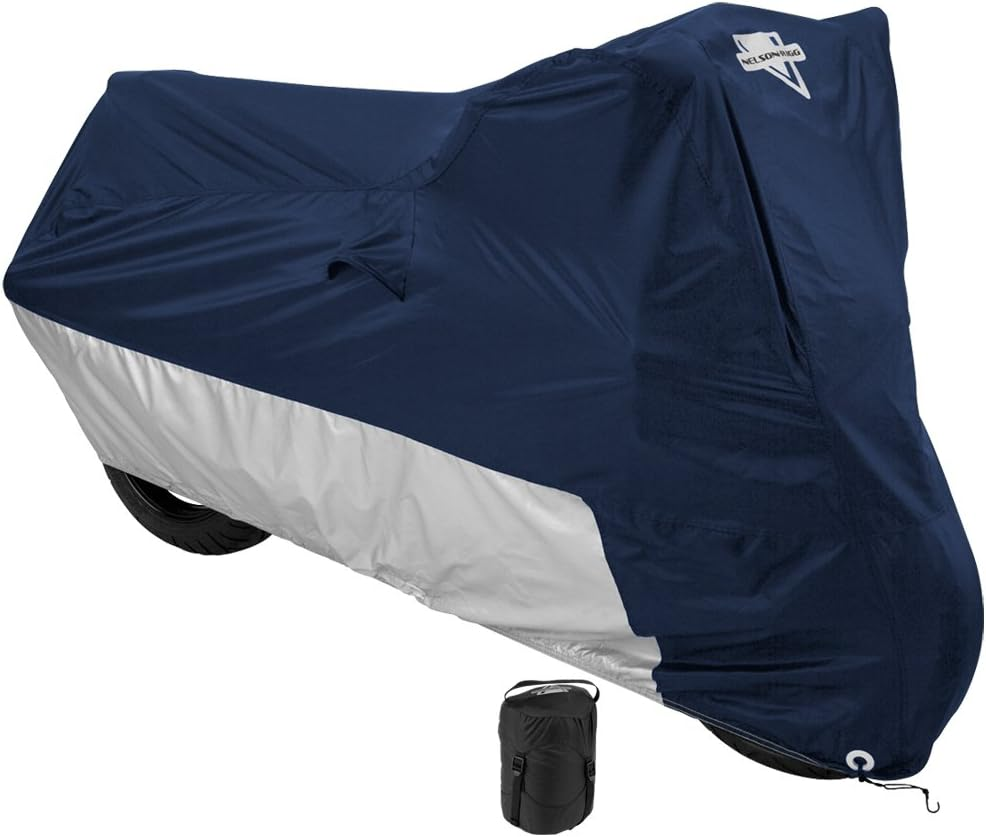 Nelson-Rigg Deluxe Motorcycle Cover, Weather Protection, UV, Air Vents, Heat Shield, Windshield Liner, Compression Bag, Grommets, Medium Fits Sport Bikes and Small Cruiser Motorcycles