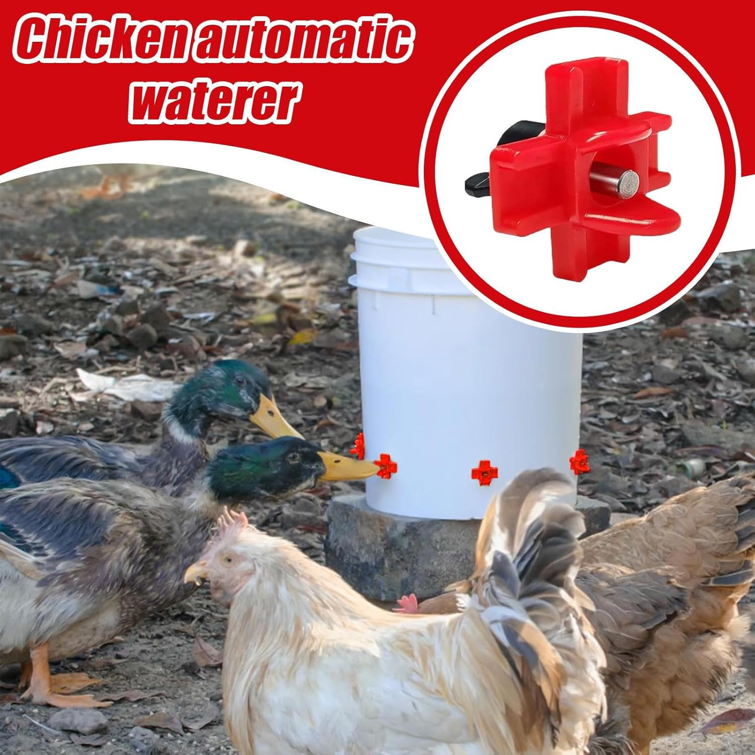 Automatic Chicken Waterer - Automatic Poultry Nipple Waterer Feeder,Horizontal Nipple Chick Feeder with Drill Bits Leakproof Water Dispenser for Outdoor Farm Indoor image number 5