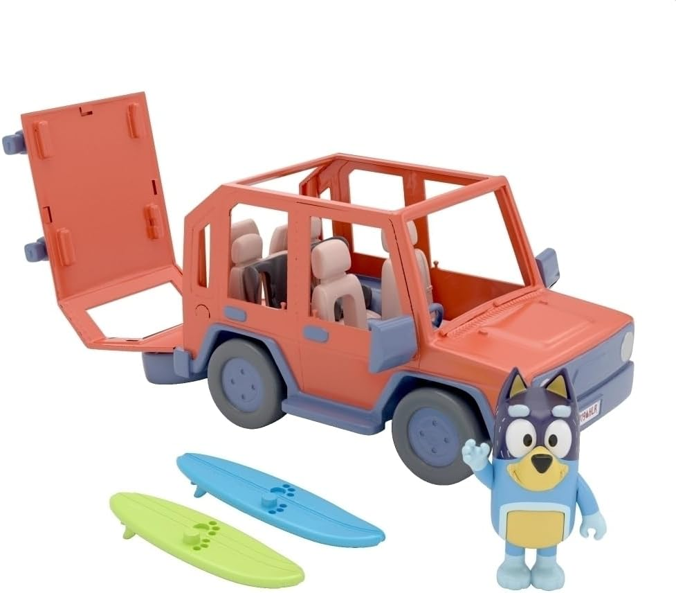 Bluey Heeler Family 4WD Vehicle and 4 Figure Pack, 6.3-7.6Cm Figures, 2 Surfboards Accessories and Stickers. image number 3