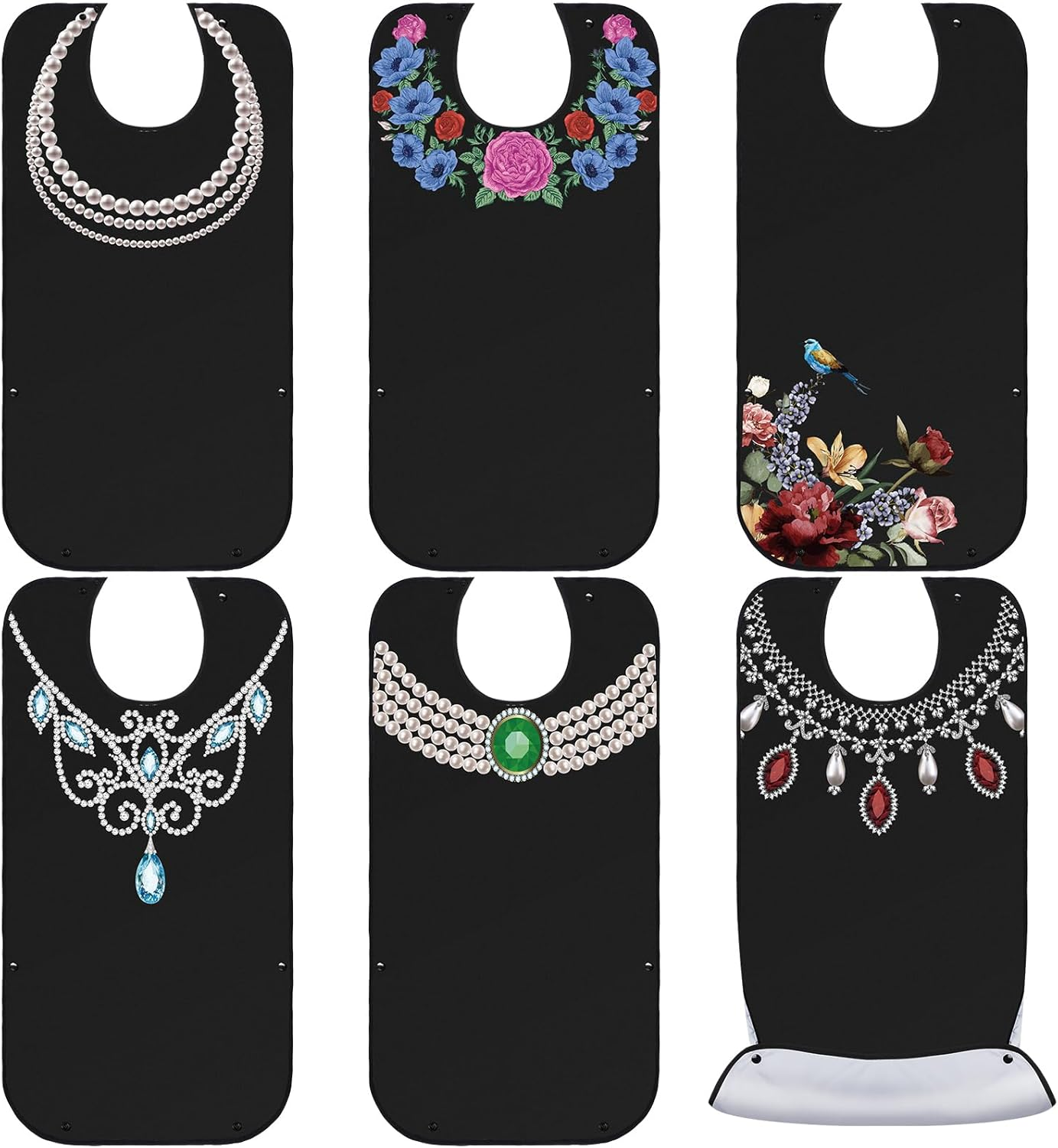 Janmercy 6 Pcs Adult Bibs for Women Washable Waterproof Bibs for Adults Clothing Protectors for Eating with Crumb Catcher Reusable Senior Elderly image number 5