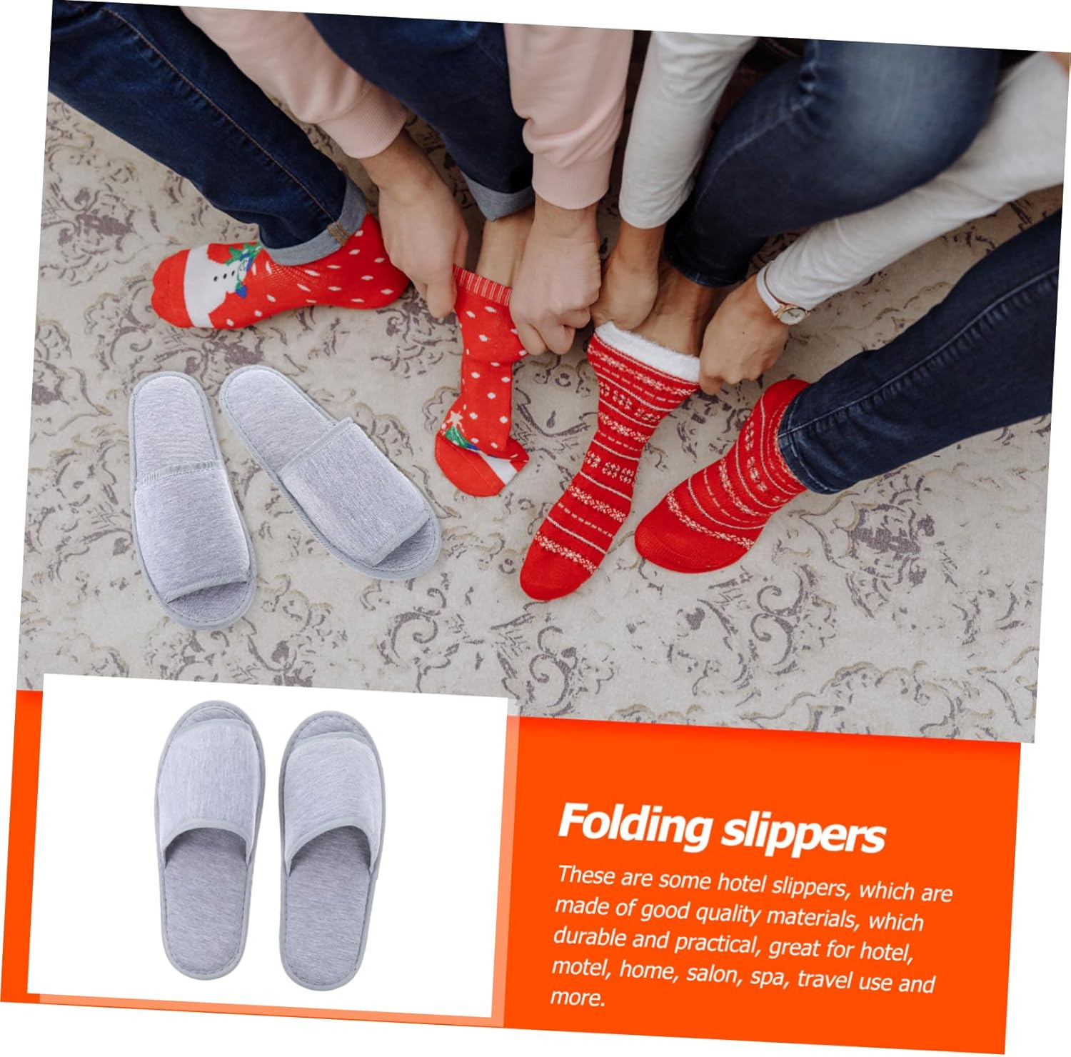 GANAZONO Portable Hotel Slippers Women Travel Cotton Folding Slippers Lightweight Non-Slip Indoor image number 5