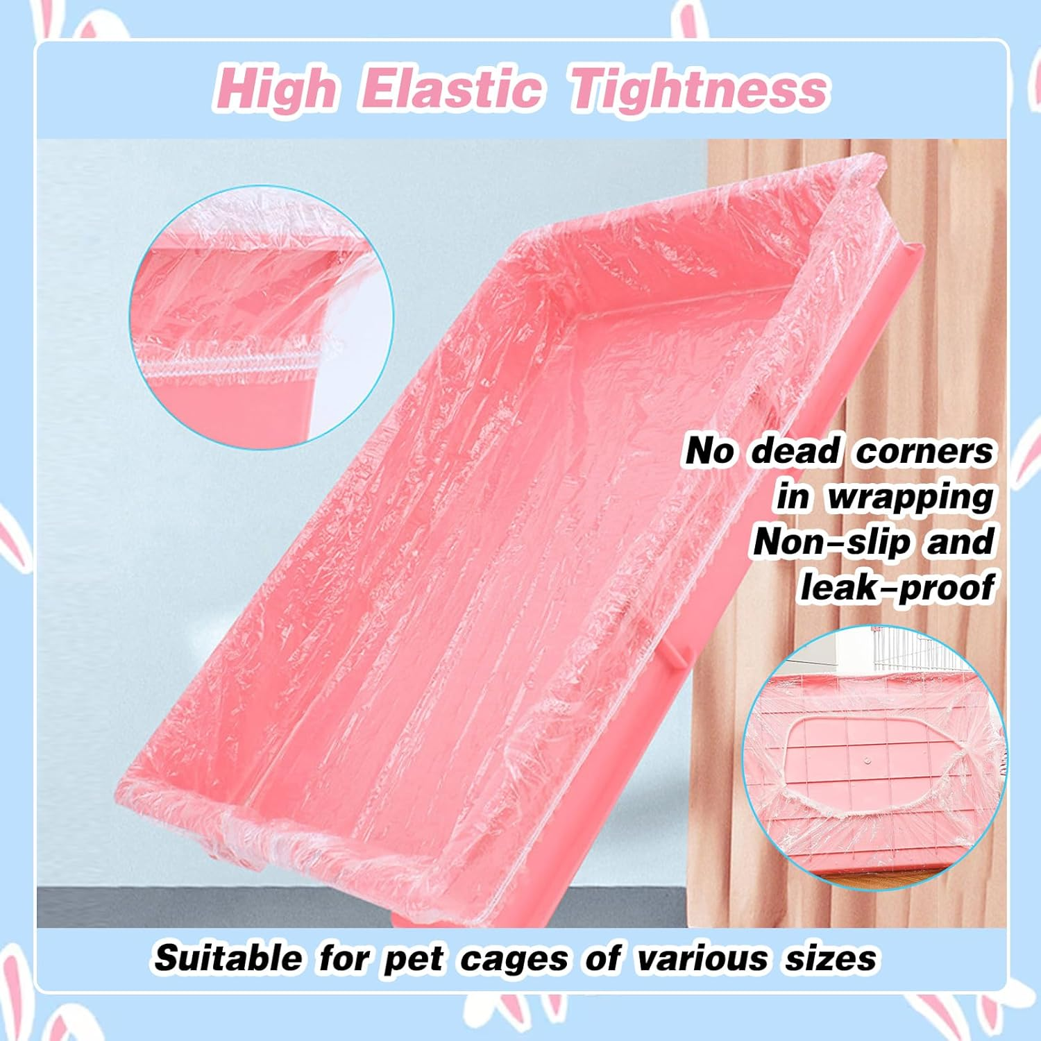 SUSOO 50 Pcs Universal Disposable Pet Cage Liners - 122Cm Elastic PE Tray Covers for Small and Large Cages Base, Leakproof Plastic Film for Birds, Parrot, Rabbits,Cats,Dogs and Animal Cage Accessories image number 3