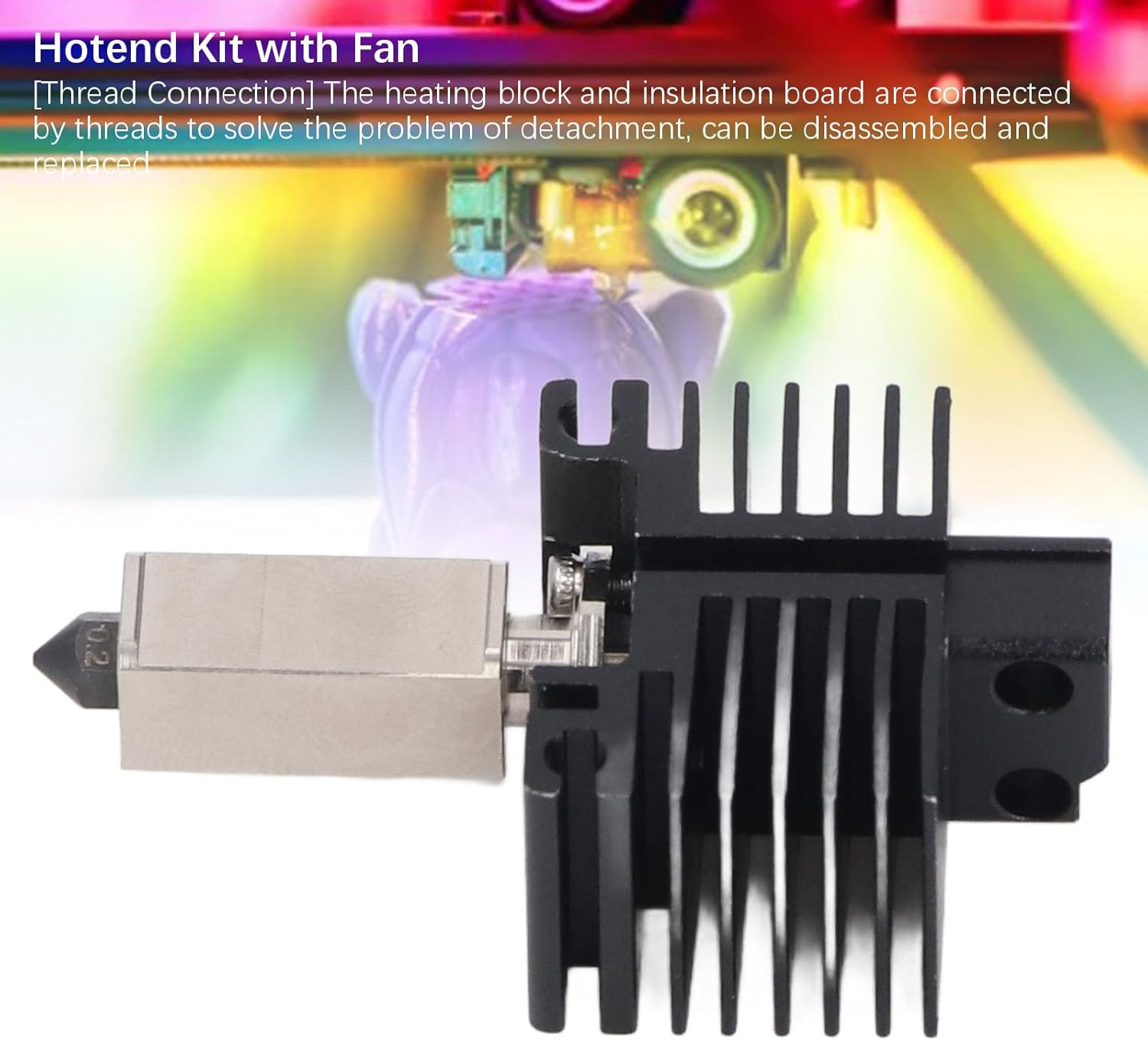 Hotend Kit for Lab P1P P1S 3D Printer, 0.2Mm Hardened Steel Nozzle Extruder Hot End with 2510 Fan, Heat Resistant Heating Block for Lab P1P P1S 3D Printer Accessories image number 6