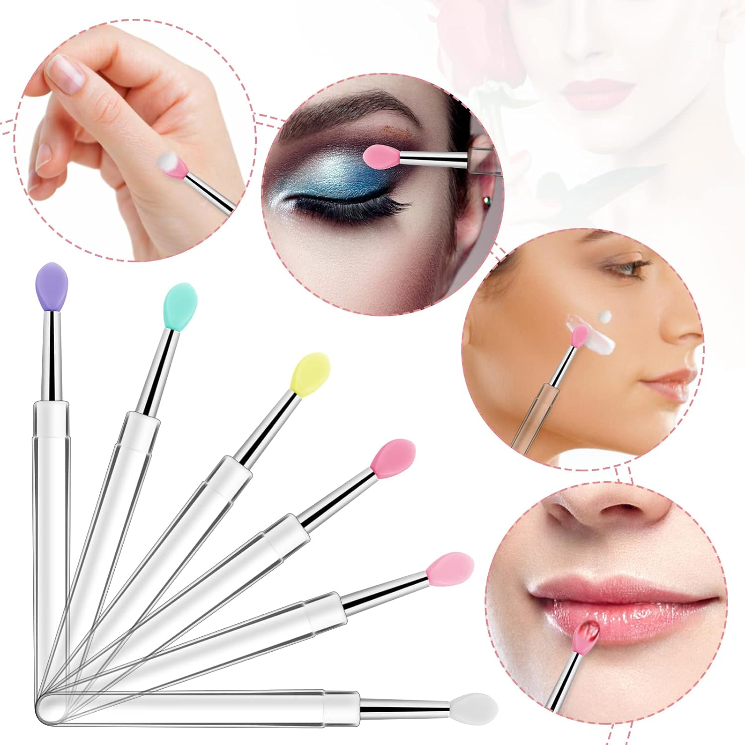 Abeillo 6PCS Silicone Lip Brush, Silicone Lip Applicator Reusable Lip Balm Applicator with Cap Lip Scrub Brush Lip Brush for Lipstick, Eyeshadow, and Cream Lip Mask (Multicolor)