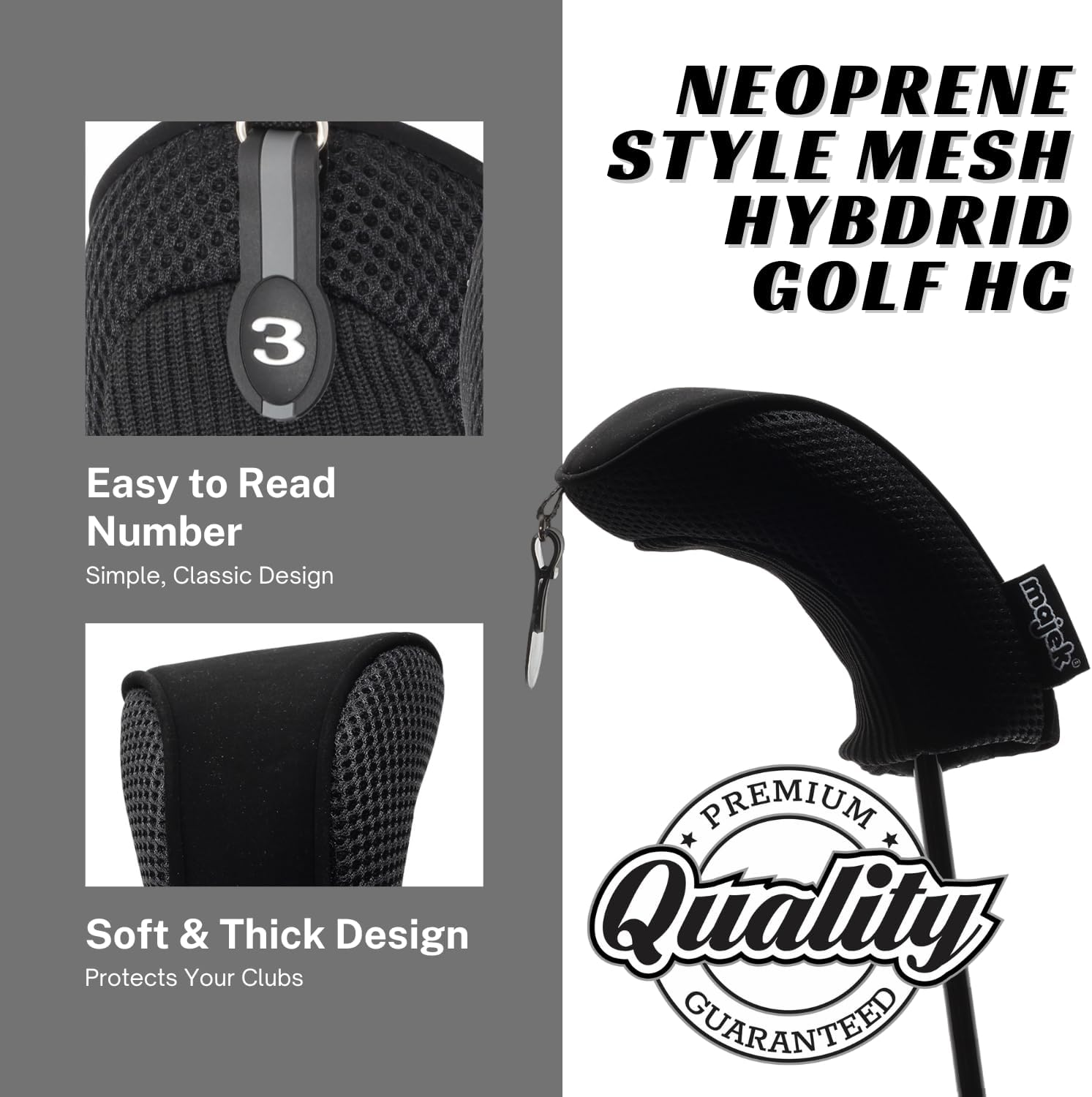 Black All Hybrid Headcover Set 3 4 5 6 7 8 9 Pw Golf Club Covers Head Cover Neoprene Mesh Complete image number 1