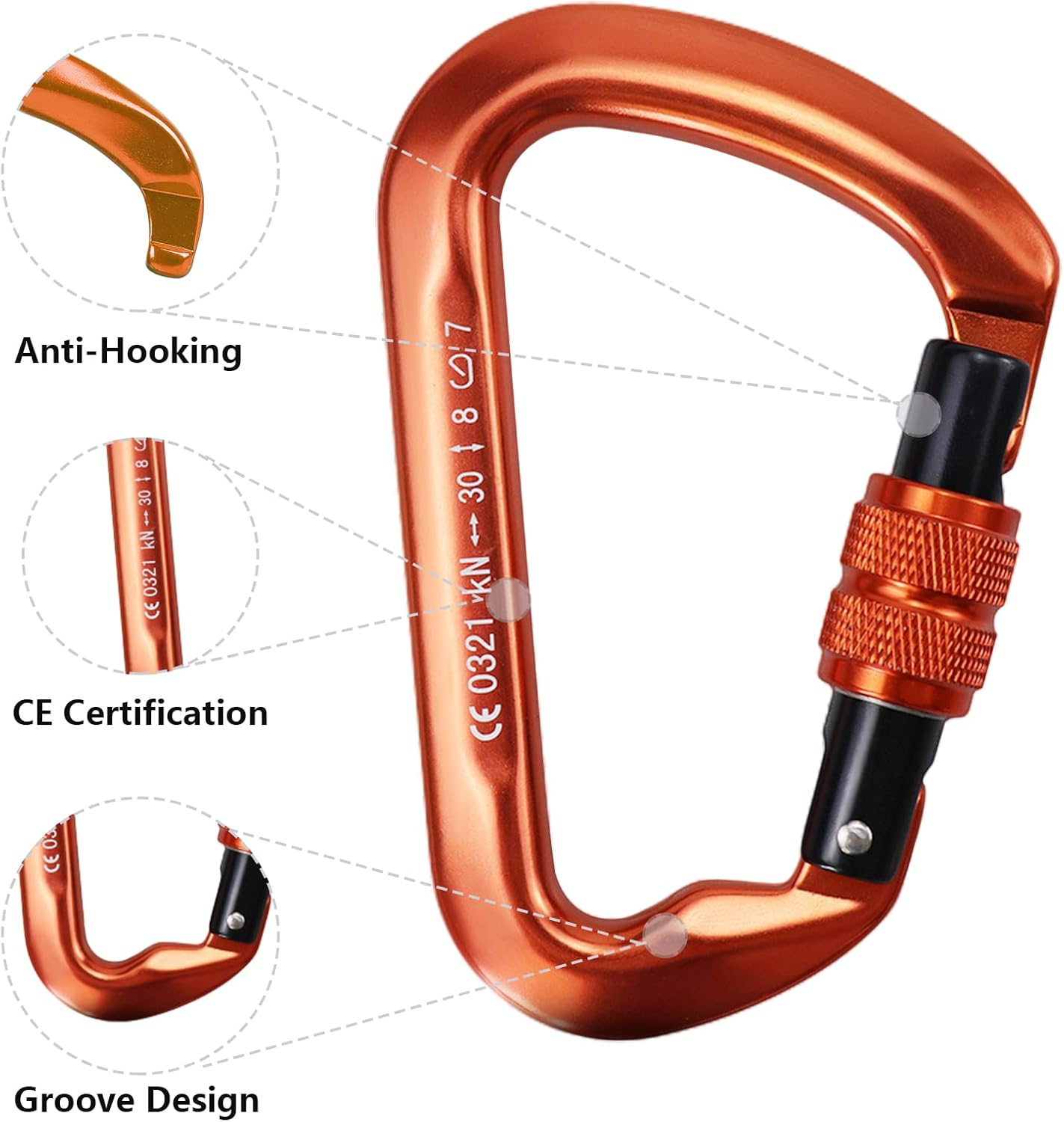 D Type Climbing Carabiner, Aviation Aluminum Alloy 2PCS 30KN Heavy Duty Rock Climbing Carabiner, CE Certified Climbing Buckle for Mountaineering image number 1